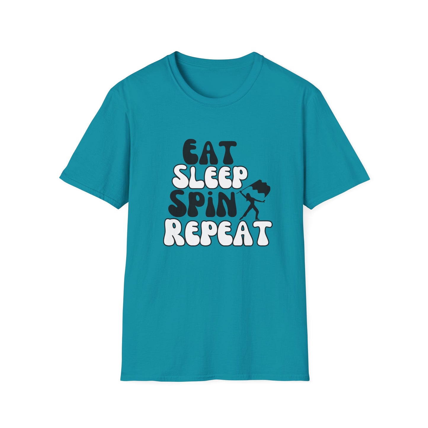 Eat Sleep Spin Repeat Color Guard Unisex Softstyle Gildan T-Shirt, Birthday Gift for Color Guard Friend
