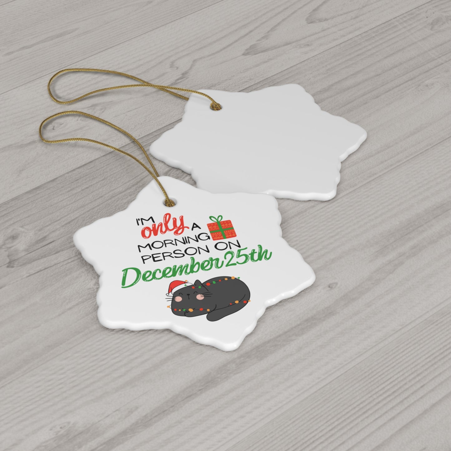 Cat Morning Person Ceramic Christmas Ornament, Circle, Snowflake Cat Christmas Ornament, Cat Mom Christmas Gift