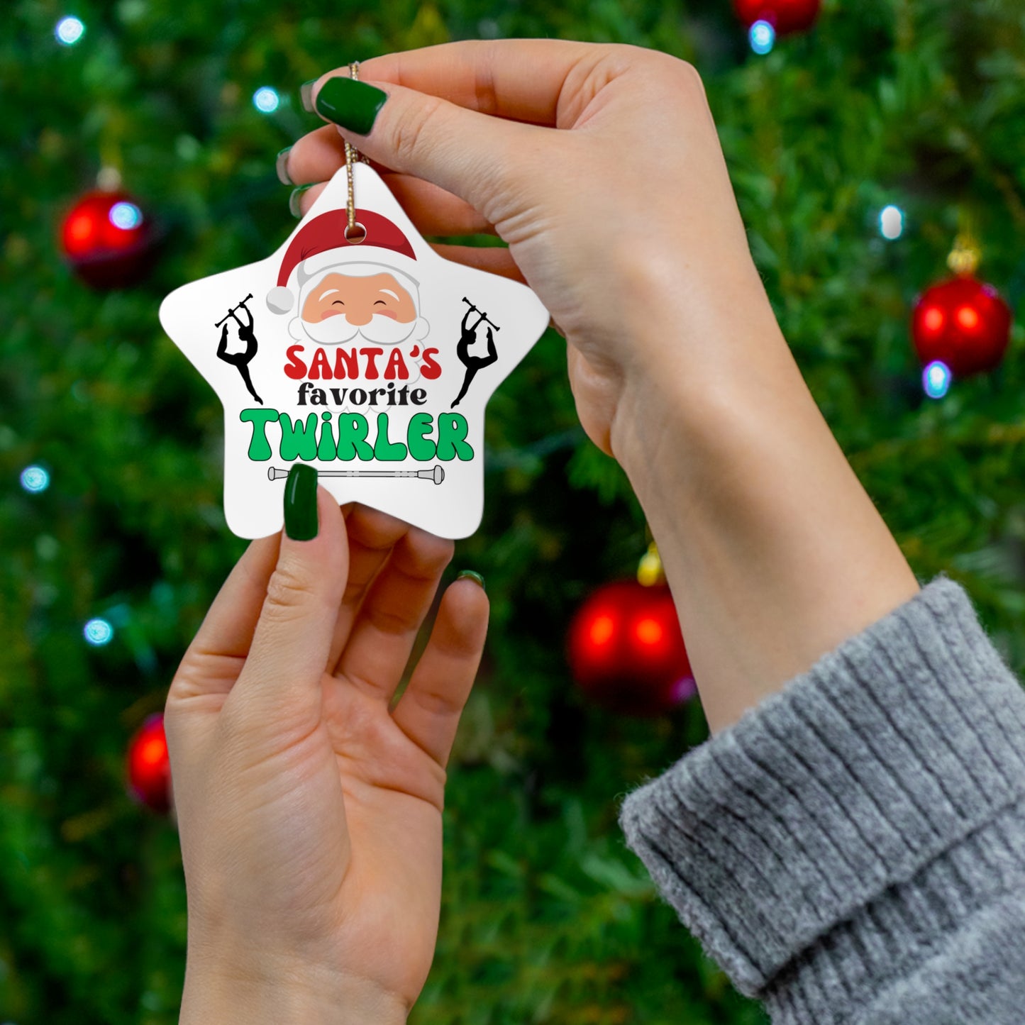 Santa's Favorite Twirler Ceramic Ornament, Circle, Snowflake Baton Twirler Christmas Gift, Holiday Ornament, Christmas Decoration