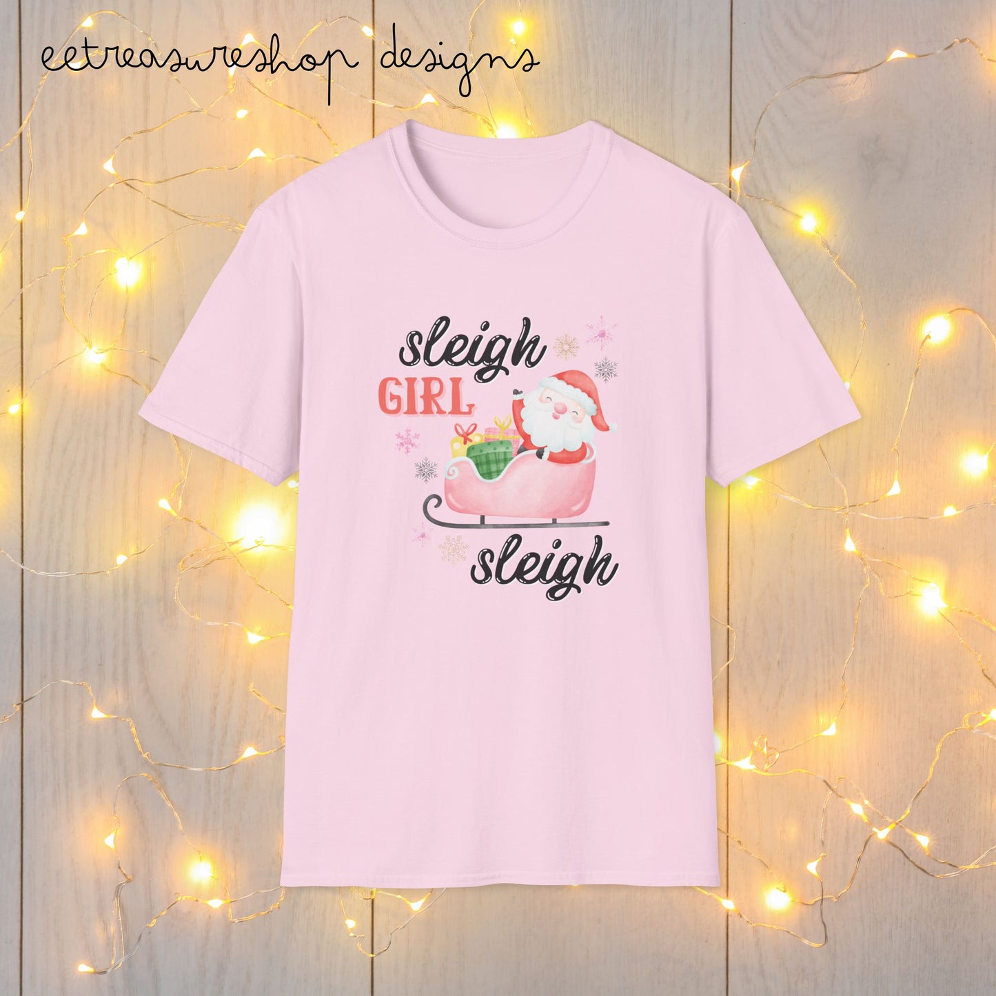 Christmas Sleigh Girl Softstyle T-Shirt, Holiday Santa Sleigh Tee, Festive Reindeer Shirt, Winter Snow Xmas Top, Gift for Her, Women's