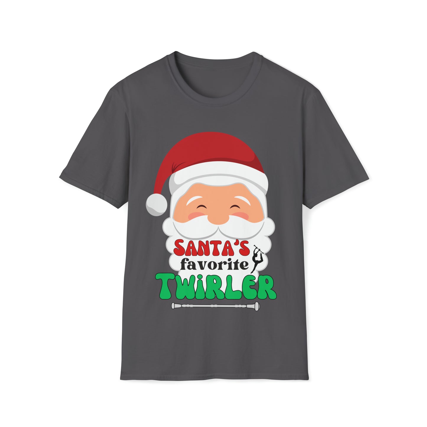 Santa's Favorite Twirler Unisex Softstyle Gildan T-Shirt, Baton Twirler Gift, Twirl Christmas T-Shirt, Majorette Gift