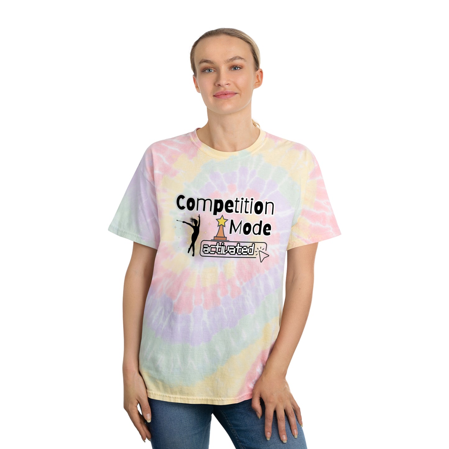 Competition Mode Activated Rainbow Spiral Tie-Dye Tee, Competition Gift for Baton Twirler Daughter, Recital Gift for Twirler Friend