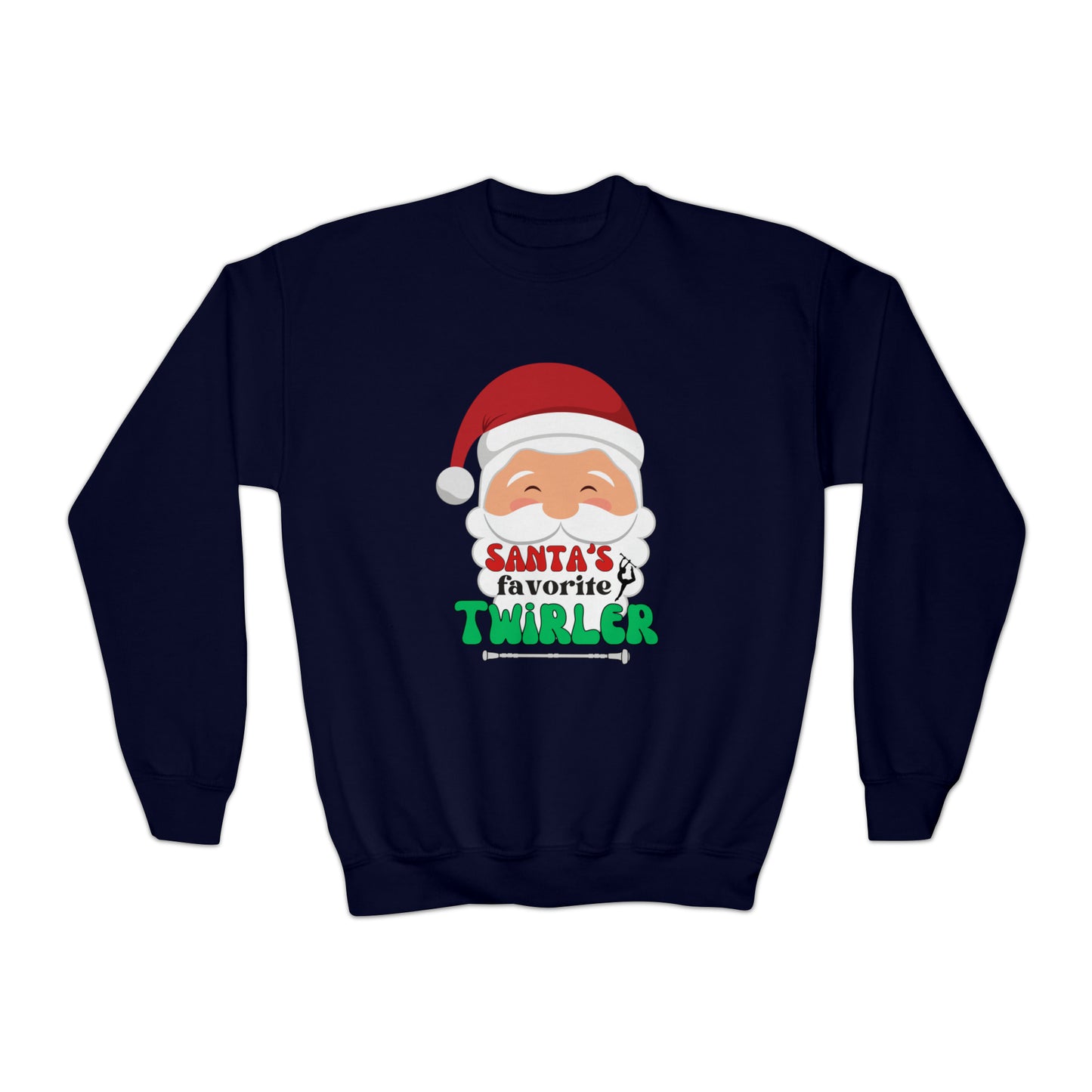 Santa's Favorite Twirler Youth Crewneck Sweatshirt, Children's Baton Twirler Sweatshirt, Twirler Christmas Sweatshirt, Baton Twirler Gift