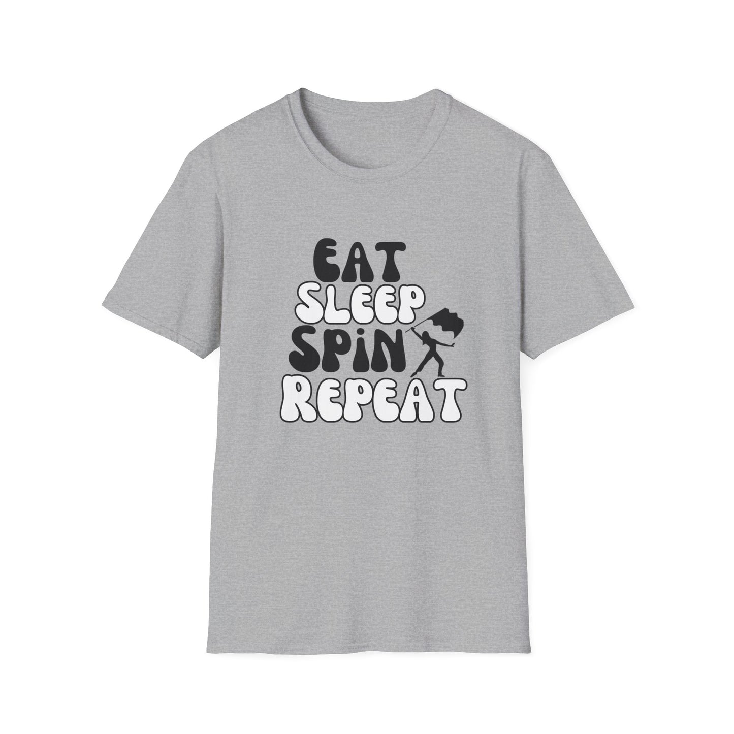 Eat Sleep Spin Repeat Color Guard Unisex Softstyle Gildan T-Shirt, Birthday Gift for Color Guard Friend