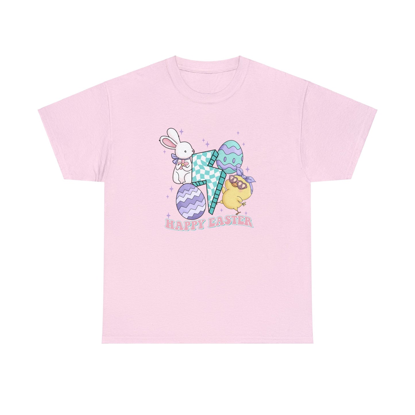 Happy Easter Cute Retro Unisex Heavy Cotton Tee, Lightning Bolt Chick Bunny, Easter Gift for Teenage Daughter