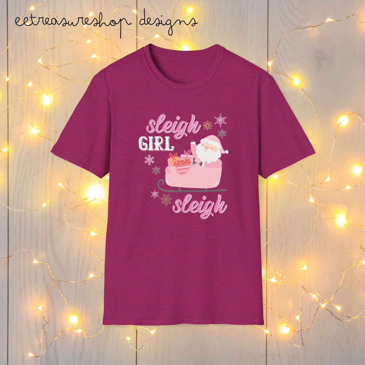 Christmas Sleigh Girl Softstyle T-Shirt, Holiday Santa Sleigh Tee, Festive Reindeer Shirt, Winter Snow Xmas Top, Gift for Her, Women's