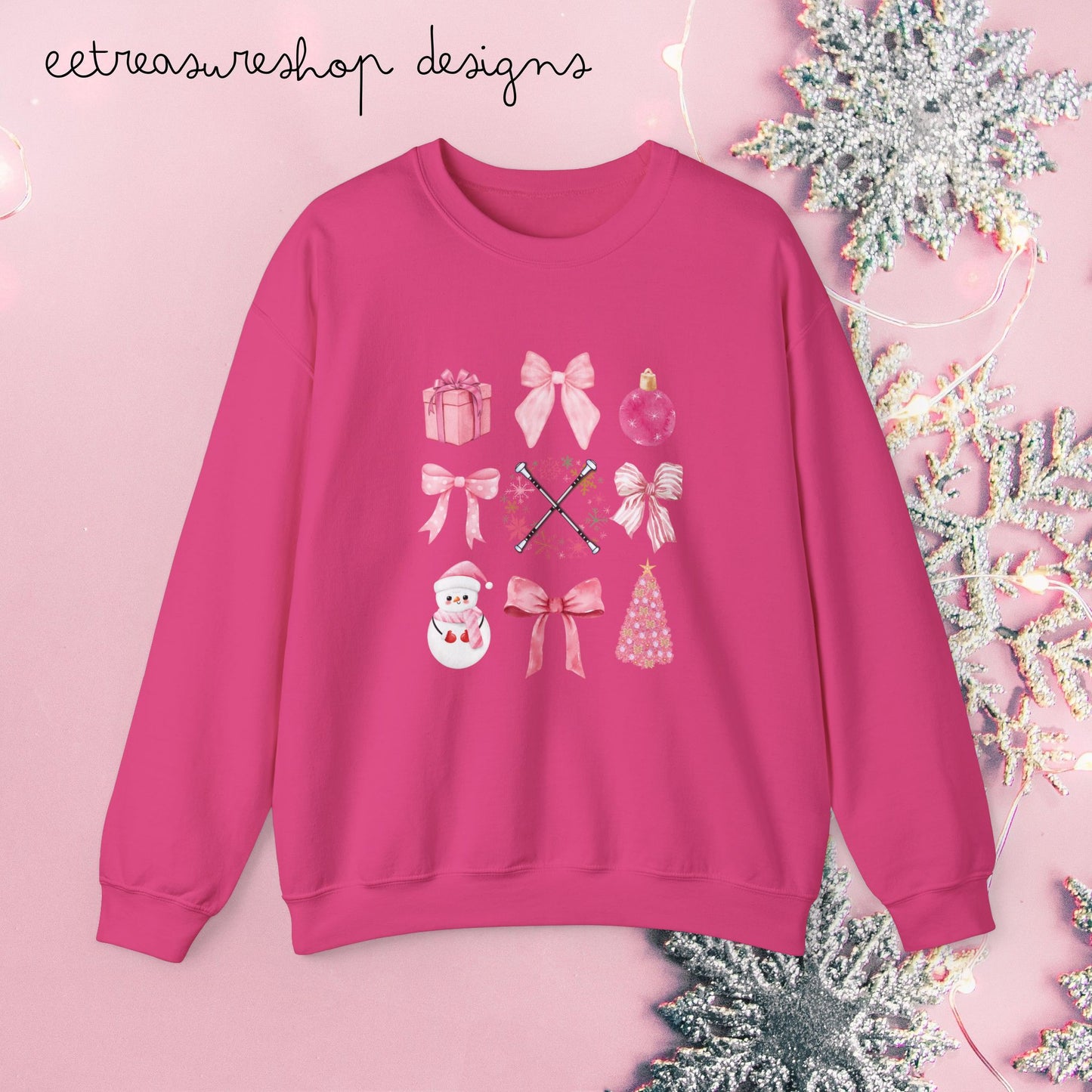 Baton Twirler Christmas Sweatshirt, Pink Bows Design, Holiday Gift for Twirlers, Twirling Team Apparel, Crewneck Jumper, Twirl Team Clothing