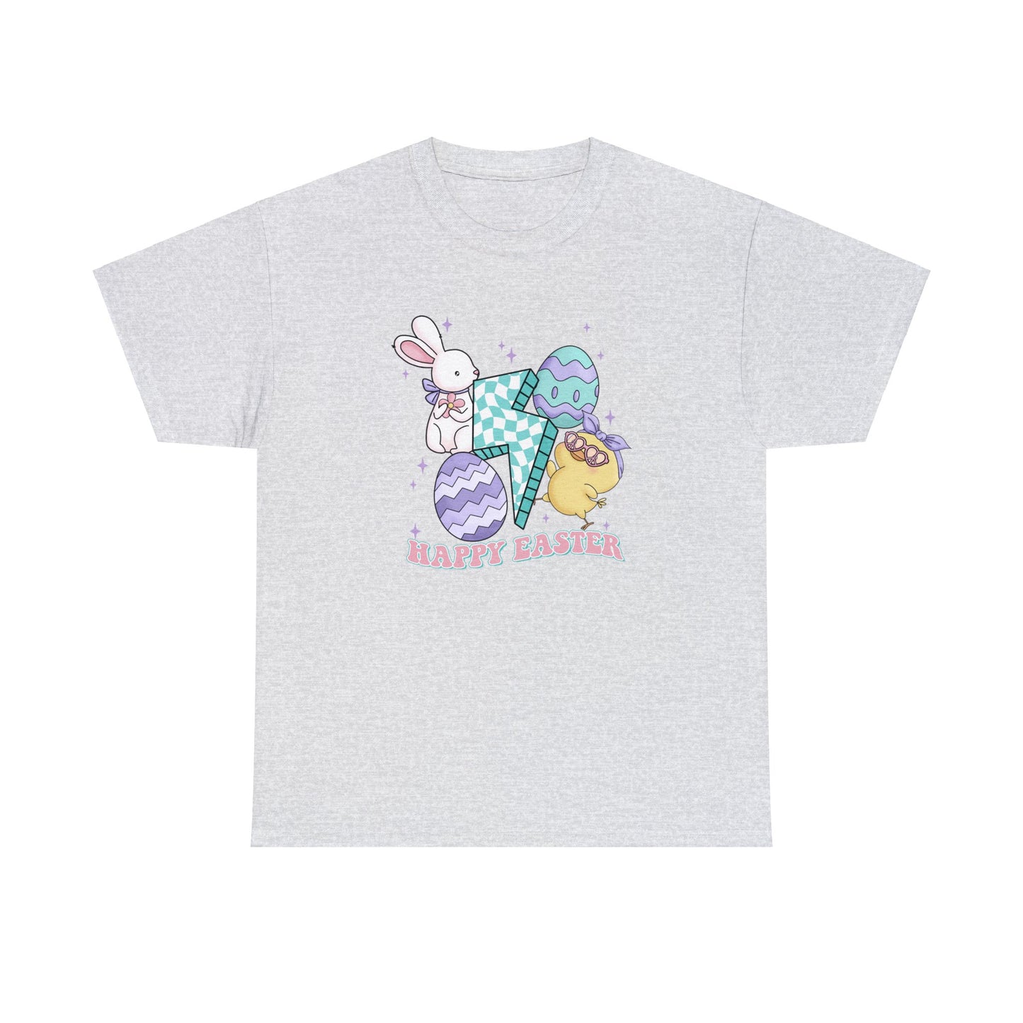 Happy Easter Cute Retro Unisex Heavy Cotton Tee, Lightning Bolt Chick Bunny, Easter Gift for Teenage Daughter