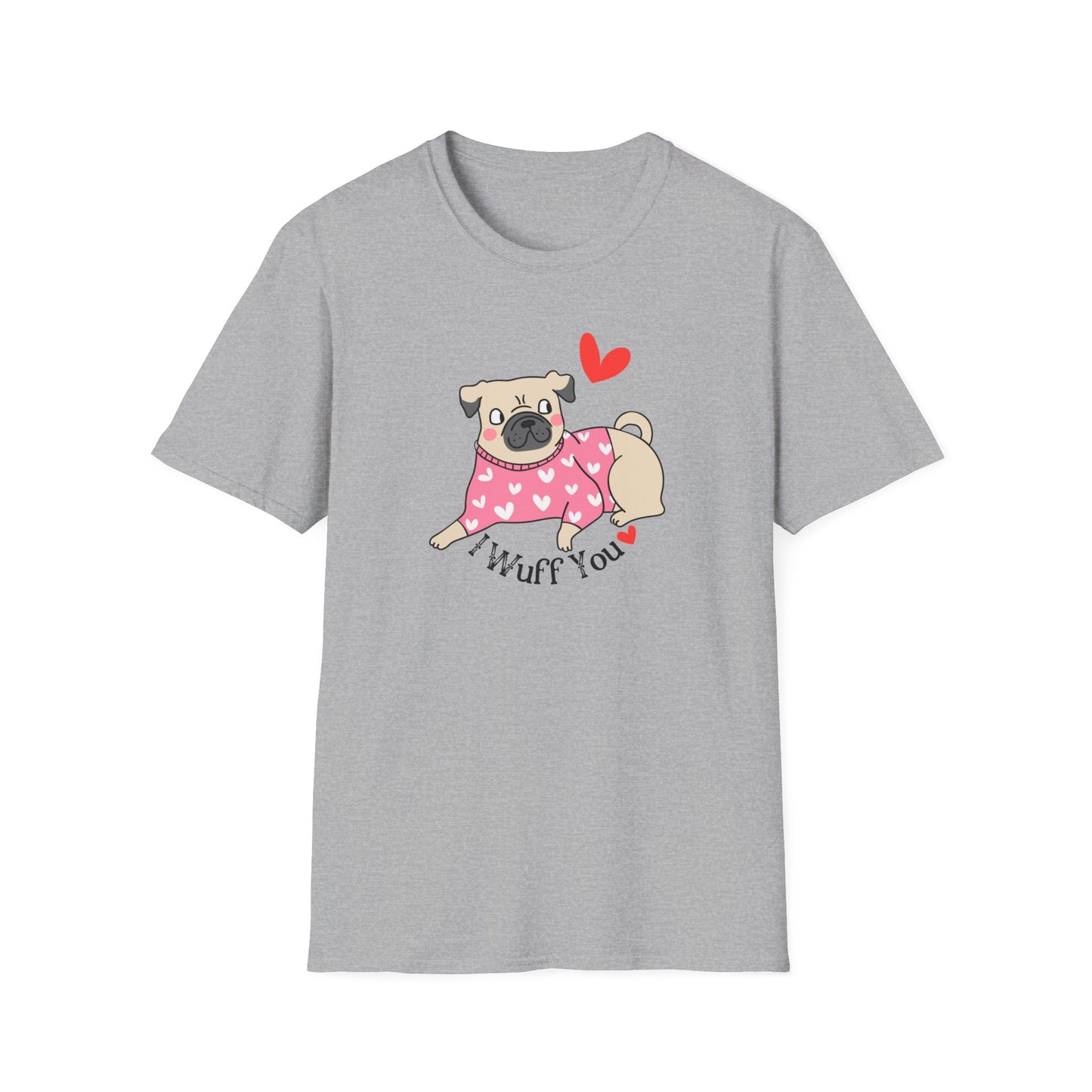 I Wuff You Unisex Softstyle T-Shirt, Dog Valentines Day T-Shirt, Gift for Her or Him for Valentines Day