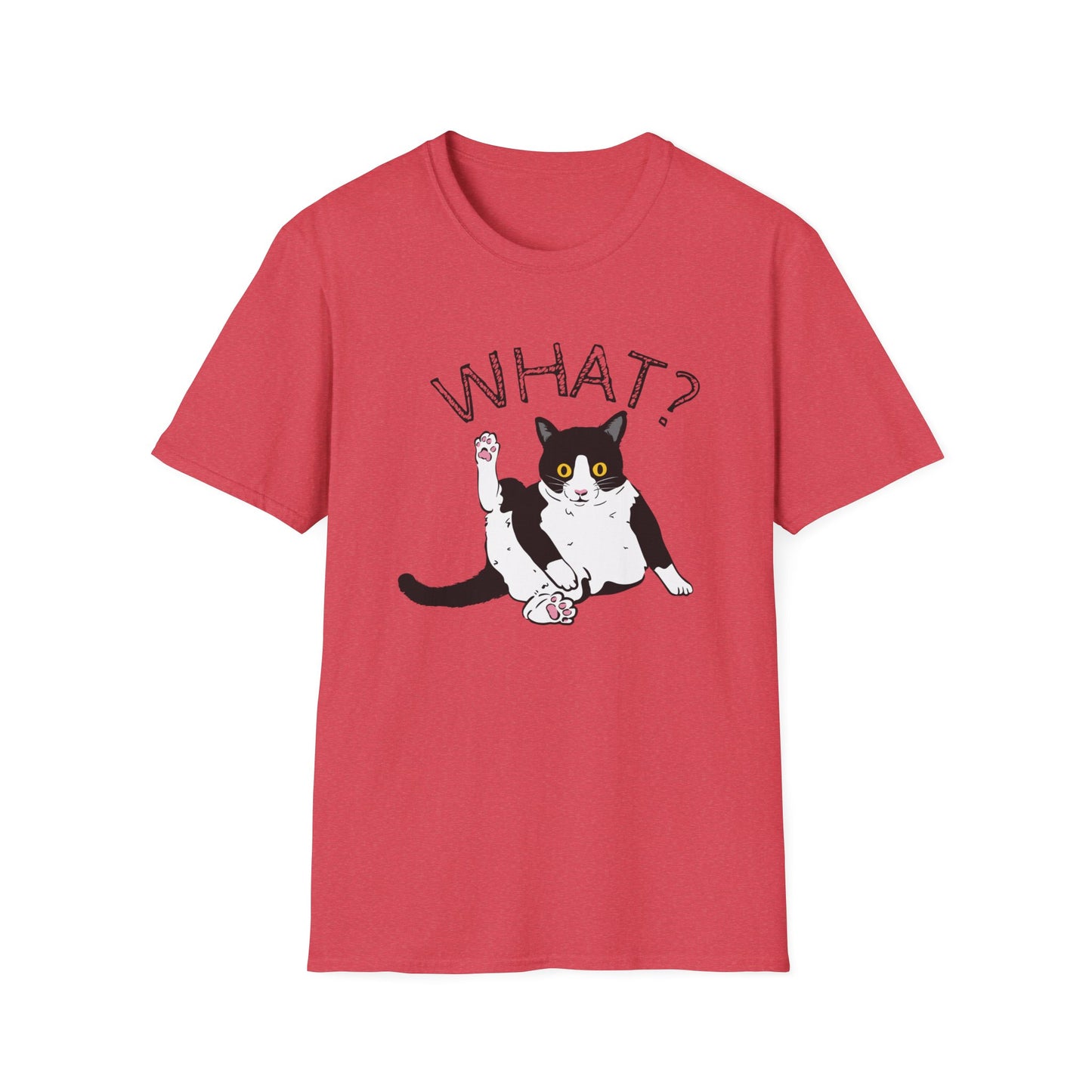 What Funny Tuxedo Cat Unisex Softstyle Gildan T-Shirt, Funny Cat Lover Tee, Birthday Gift for Cat Mom, Funny Gift for Cat Lover