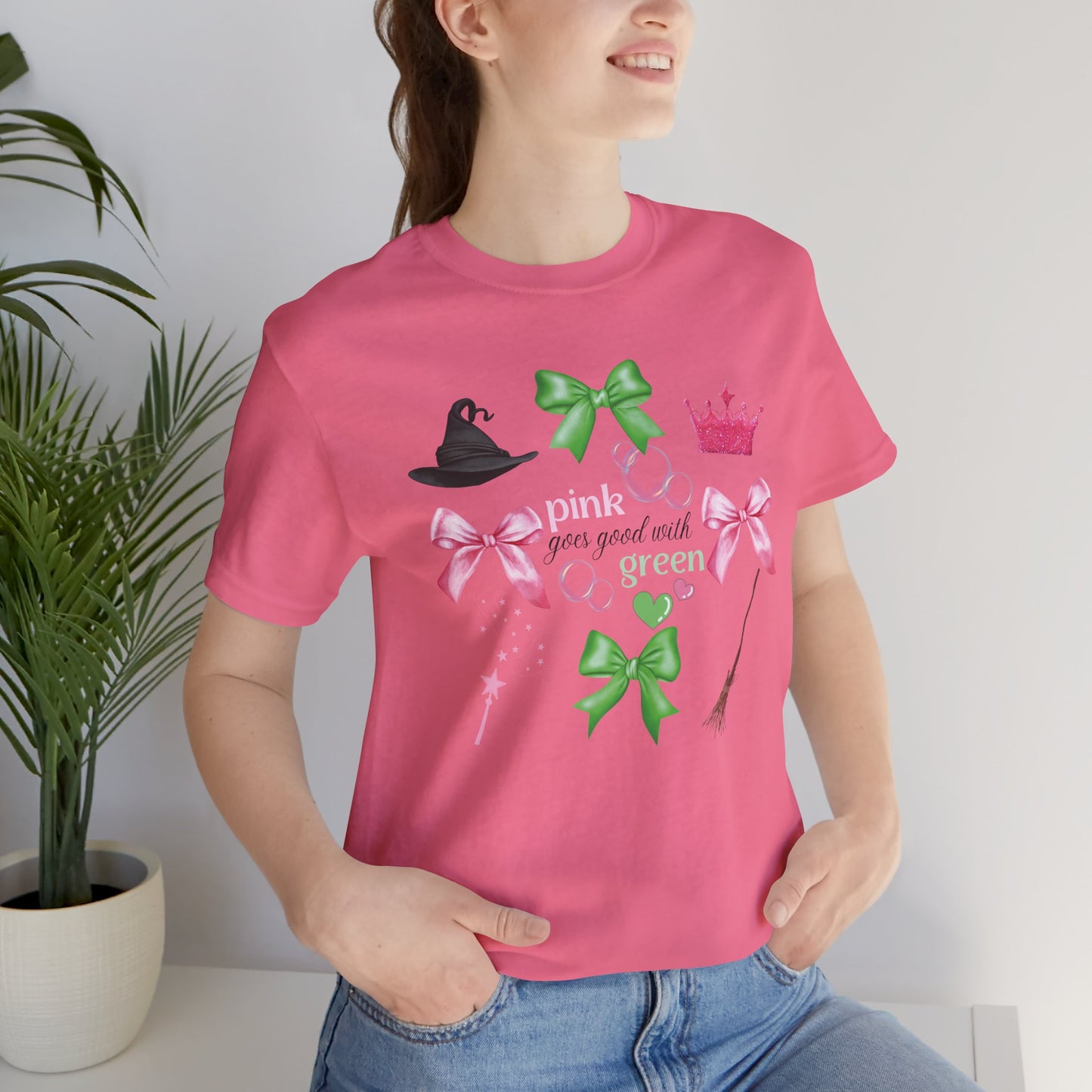 Witch Princess Tee, Pink Green Bows, Musical Fan Gift, Unisex Jersey Shirt, Witch Hat Shirt, Bubble Tee