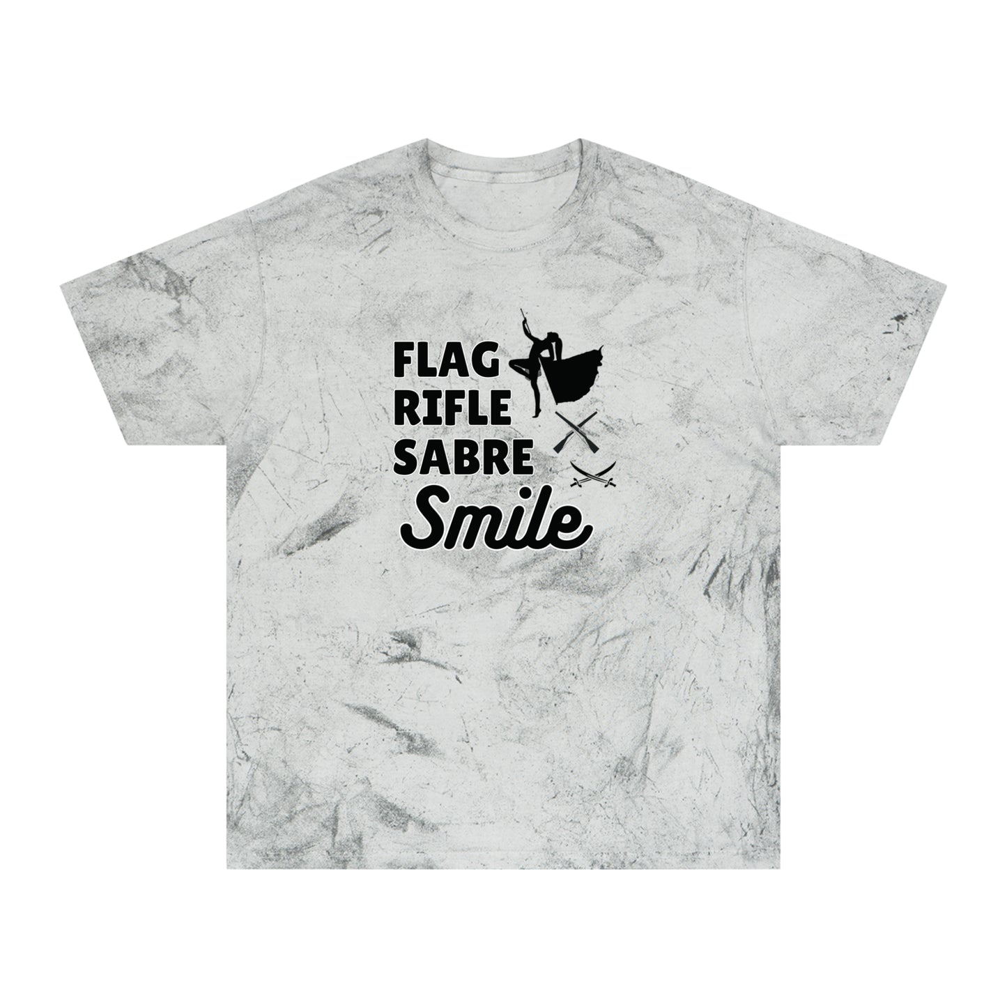 Color Blast T-Shirt, Flag Rifle Sabre Smile, Color Guard Gift, Unisex Graphic Tee, Colorful Marching Band Shirt, Rainbow Collage Top