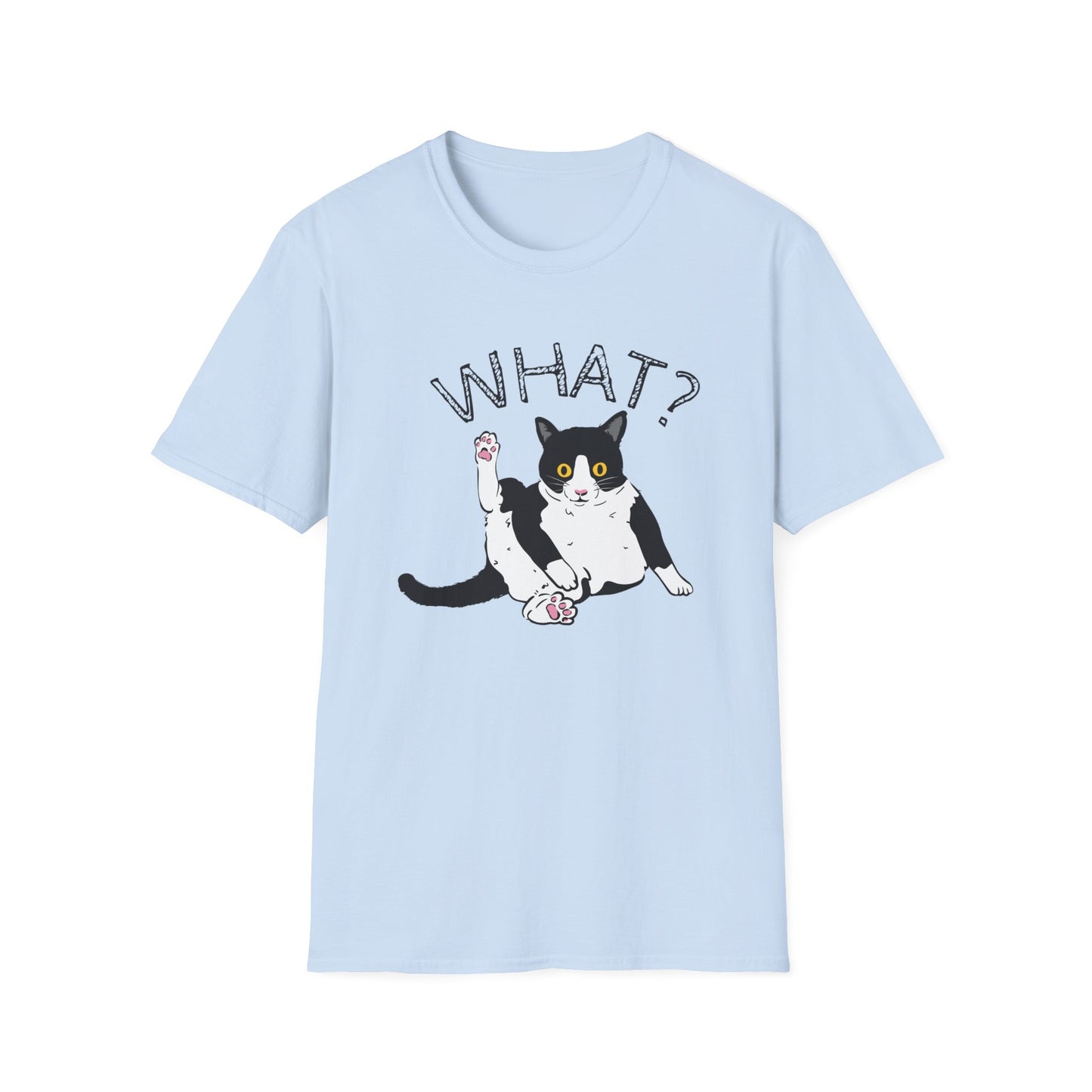 What Funny Tuxedo Cat Unisex Softstyle Gildan T-Shirt, Funny Cat Lover Tee, Birthday Gift for Cat Mom, Funny Gift for Cat Lover