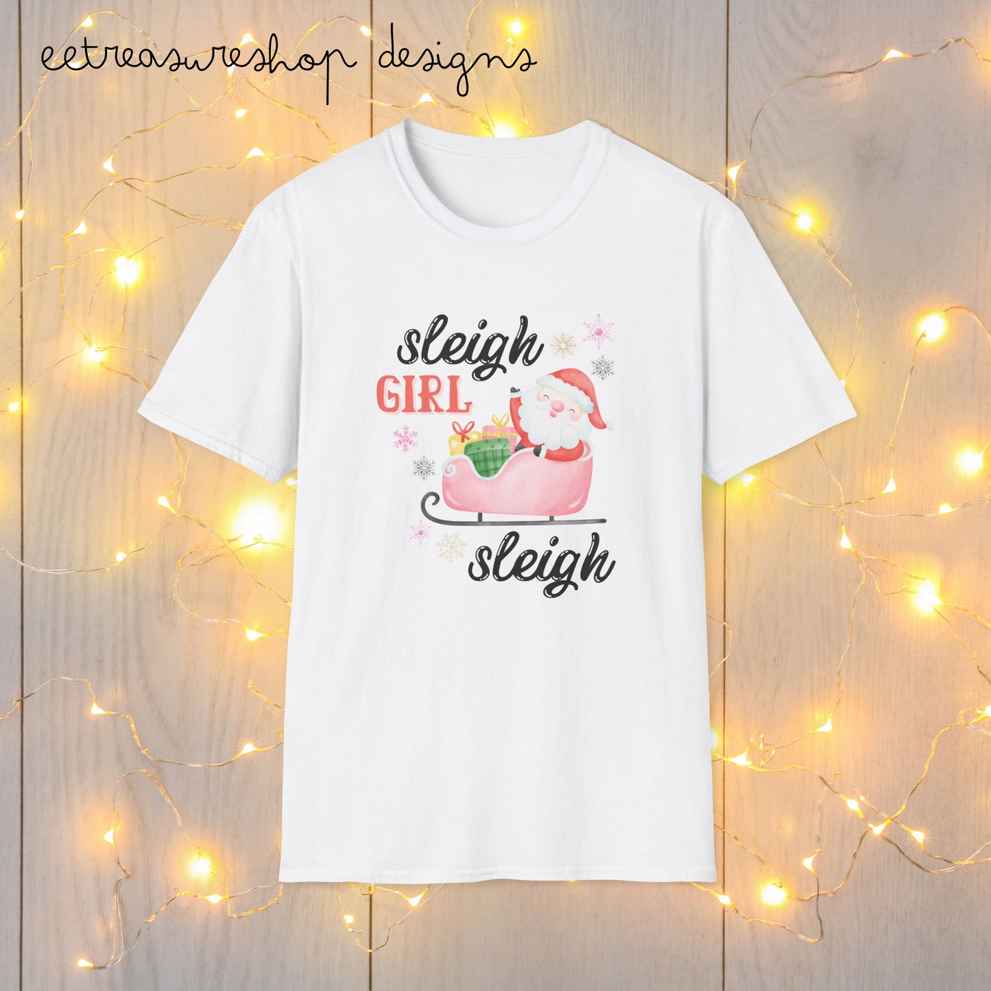 Christmas Sleigh Girl Softstyle T-Shirt, Holiday Santa Sleigh Tee, Festive Reindeer Shirt, Winter Snow Xmas Top, Gift for Her, Women's