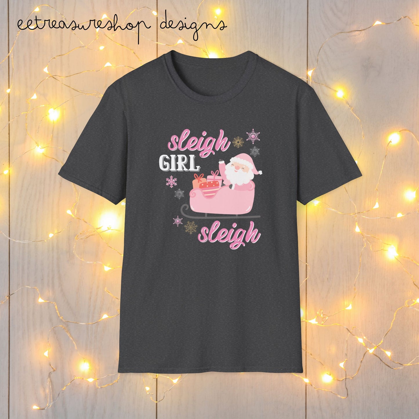 Christmas Sleigh Girl Softstyle T-Shirt, Holiday Santa Sleigh Tee, Festive Reindeer Shirt, Winter Snow Xmas Top, Gift for Her, Women's