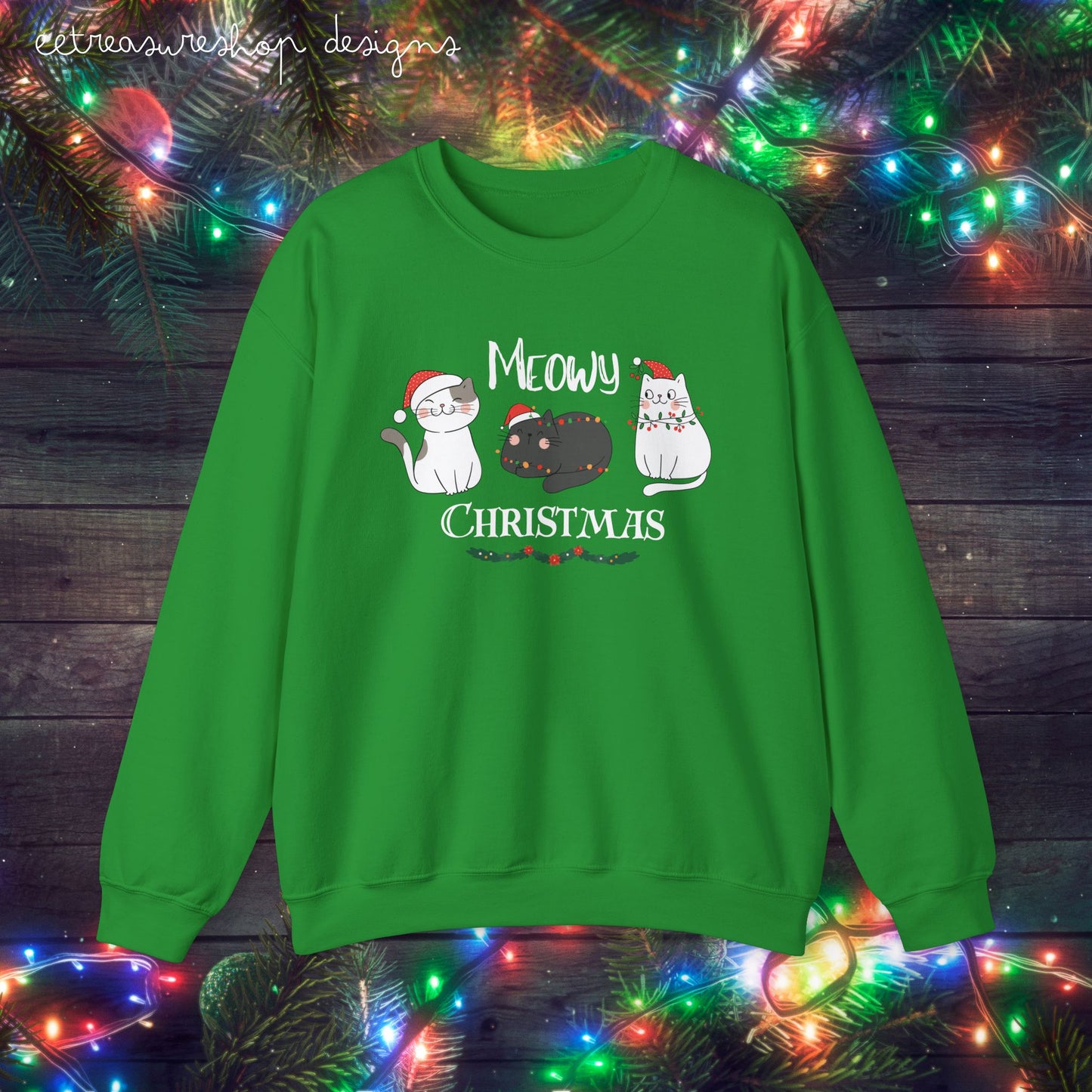 Meowy Christmas Unisex Crewneck Sweatshirt, Cat Lover Shirt, Cat Mom Christmas Gift