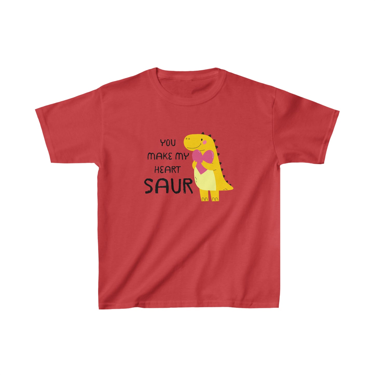 You Make My Heart Saur Dinosaur Kids Heavy Cotton Gildan Tee, T-Rex Valentines T-shirt, Kids Valentine Gift