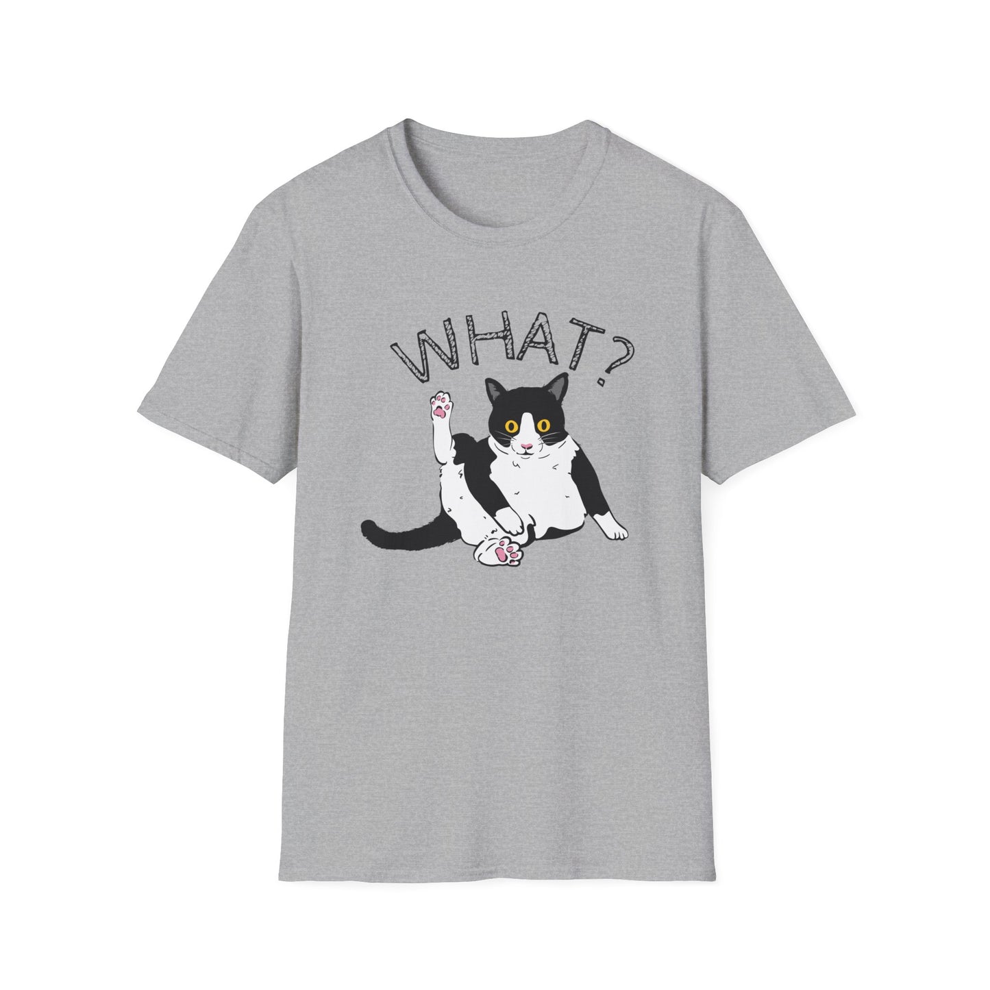 What Funny Tuxedo Cat Unisex Softstyle Gildan T-Shirt, Funny Cat Lover Tee, Birthday Gift for Cat Mom, Funny Gift for Cat Lover