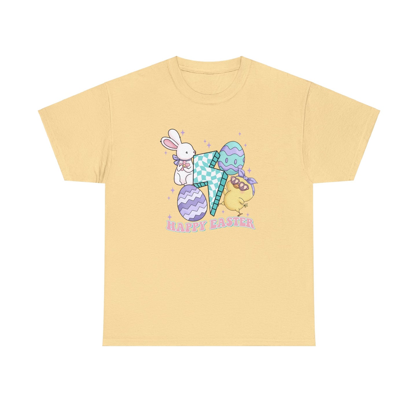 Happy Easter Cute Retro Unisex Heavy Cotton Tee, Lightning Bolt Chick Bunny, Easter Gift for Teenage Daughter
