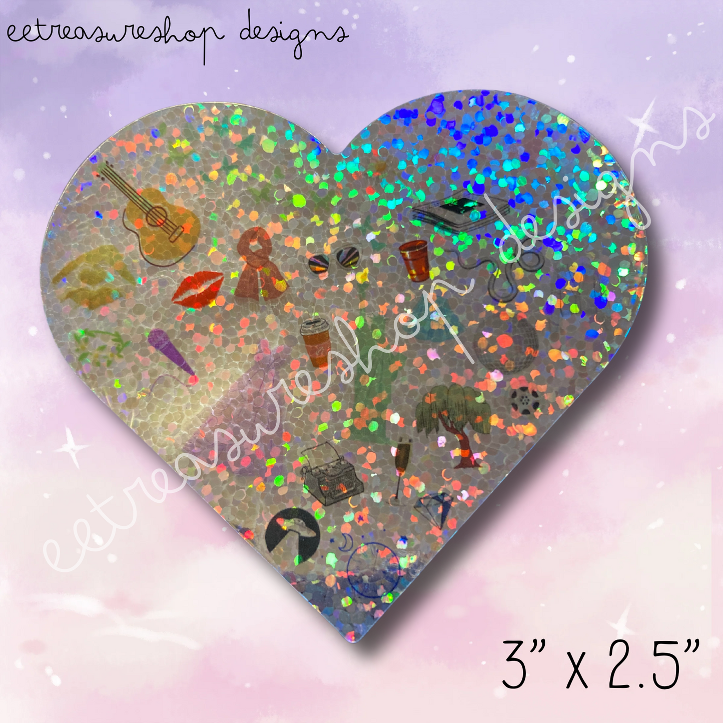 Swiftie Taylor Swift Inspired Heart Eras Holographic Waterproof Glitter Vinyl Sticker