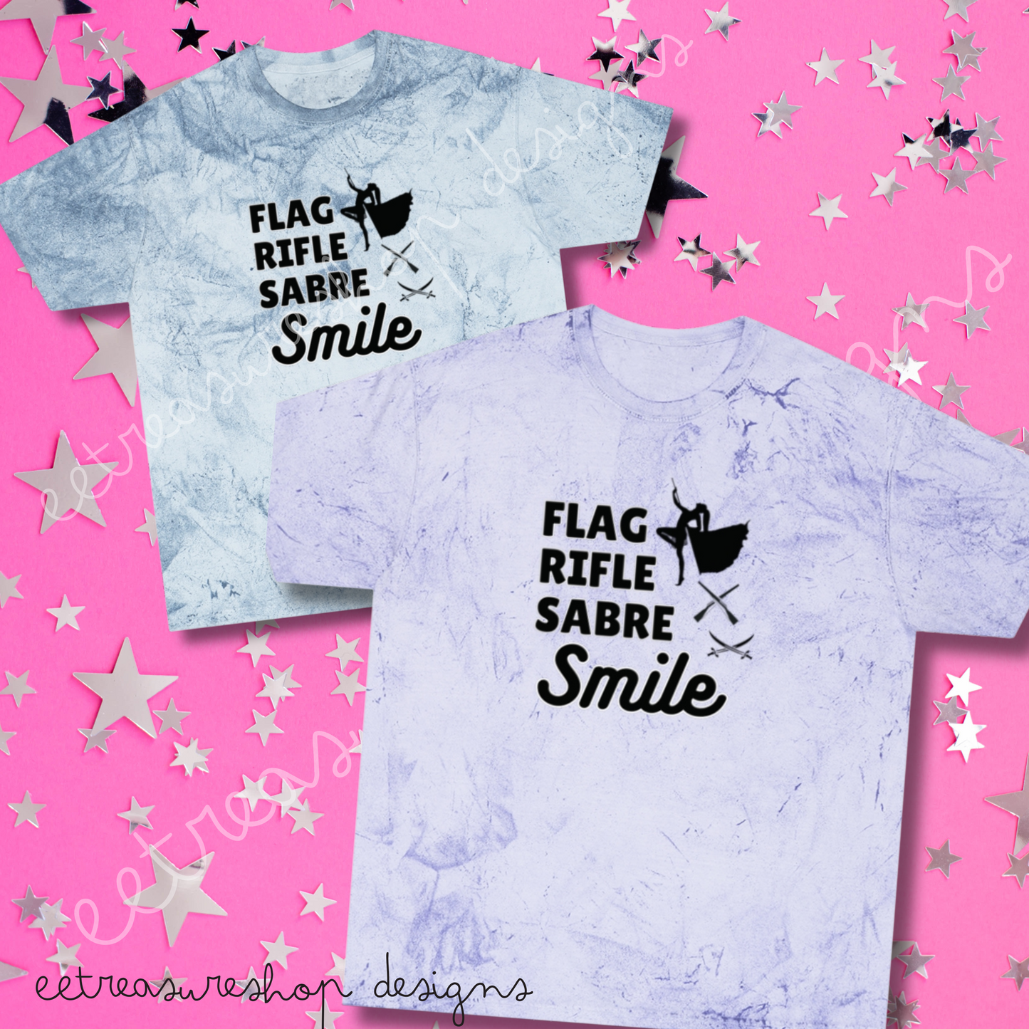 Color Blast T-Shirt, Flag Rifle Sabre Smile, Color Guard Gift, Unisex Graphic Tee, Colorful Marching Band Shirt, Rainbow Collage Top