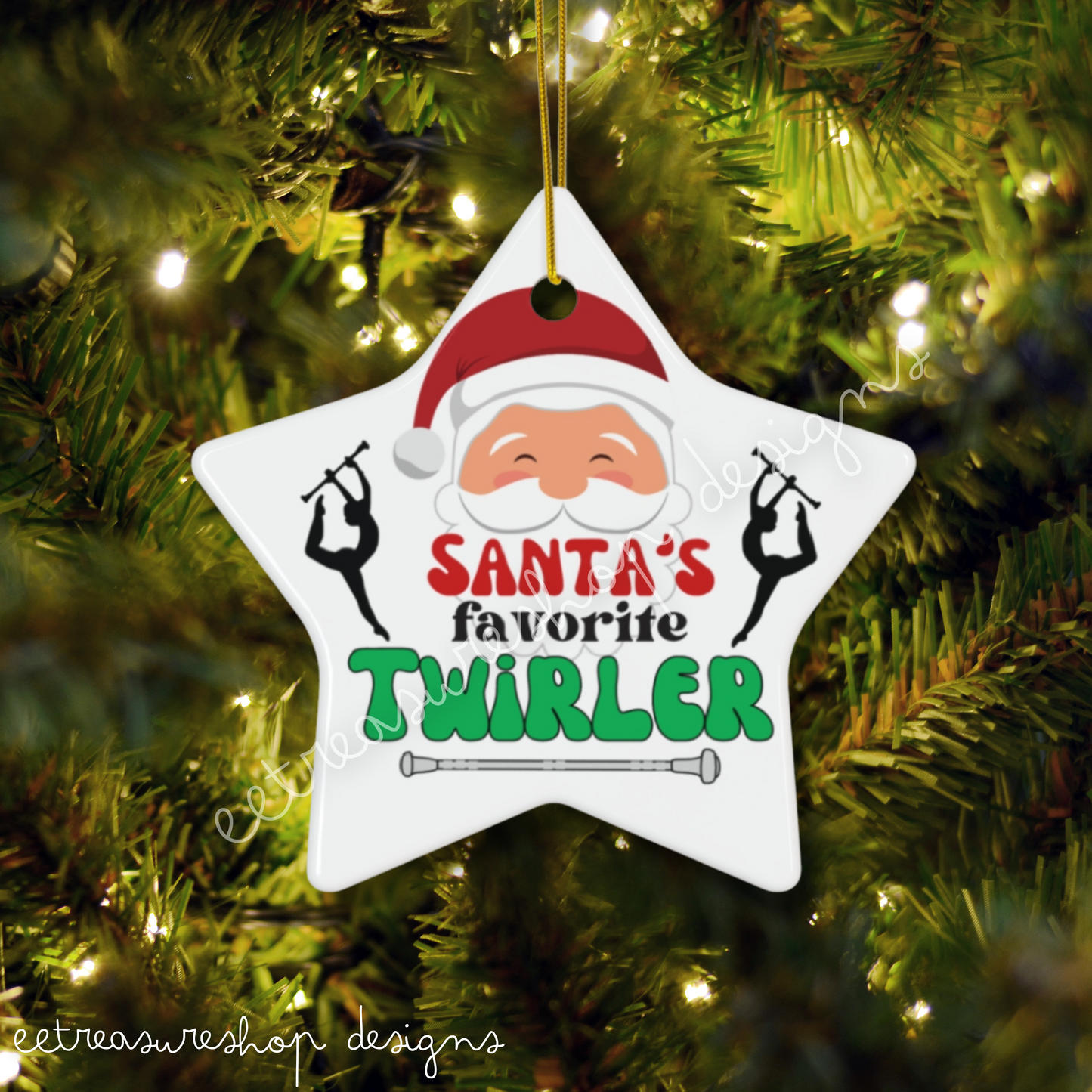 Santa's Favorite Twirler Ceramic Ornament, Circle, Snowflake Baton Twirler Christmas Gift, Holiday Ornament, Christmas Decoration
