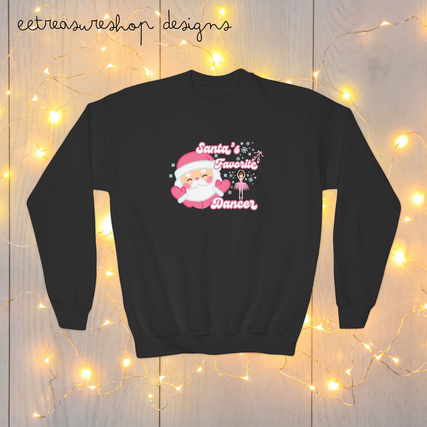 Dancer Christmas Gift Youth Sweatshirt, Santas Favorite Dancer, Holiday Dance Apparel, Festive Gift for Dancers, Crewneck Jumper for Teens
