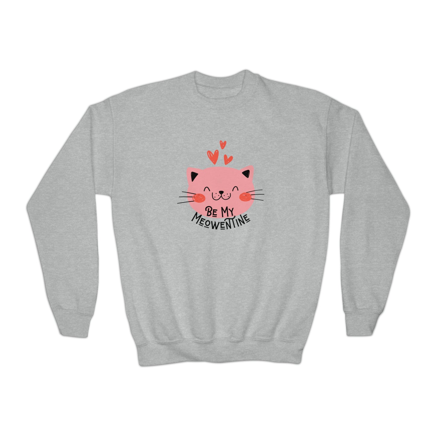 Be My Meowentine Youth Crewneck Sweatshirt, Children's Valentines Sweatshirt, Cat Valentine Sweatshirt
