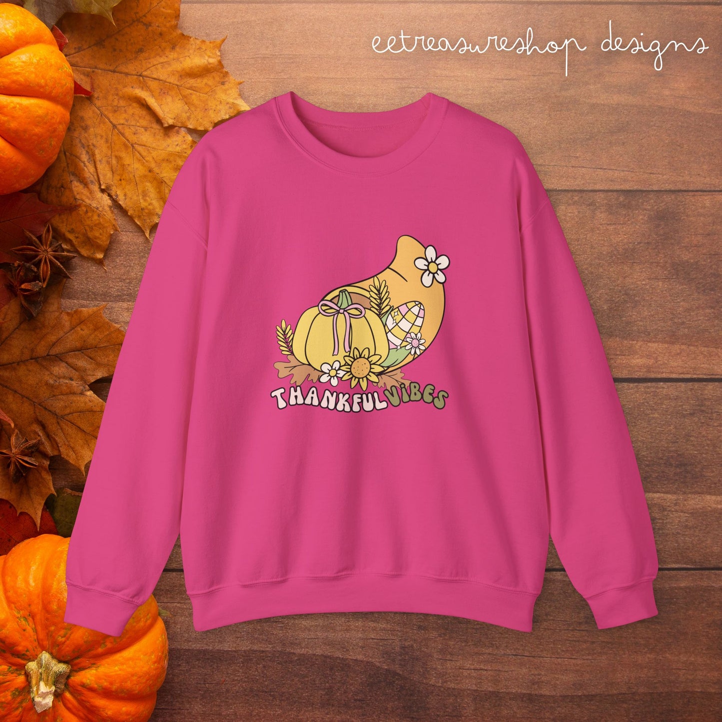 Thankful Vibes Thanksgiving Sweatshirt, Cute Crewneck Jumper, Fun Unisex Pullover, Gratitude Gift, Cozy Fall Apparel