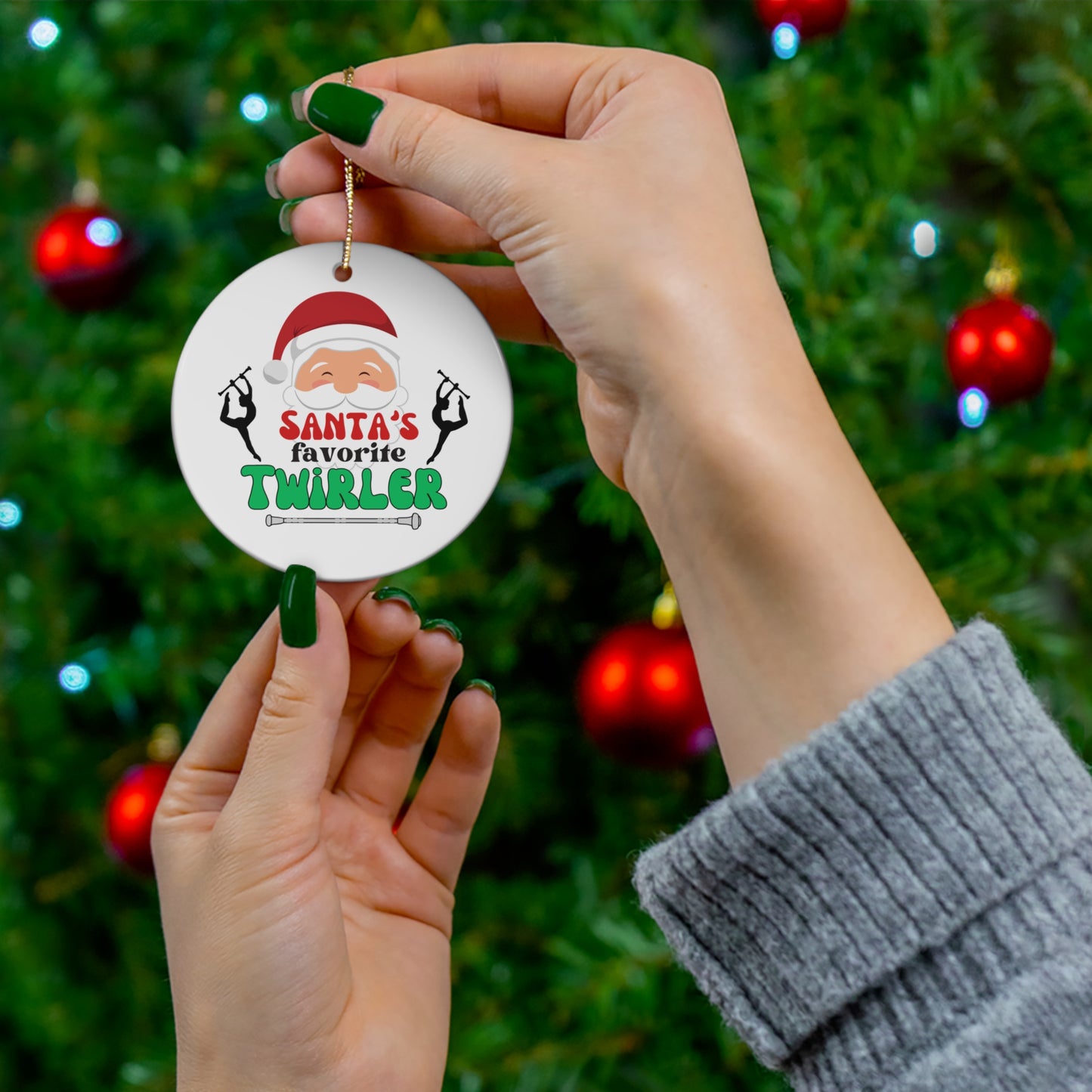 Santa's Favorite Twirler Ceramic Ornament, Circle, Snowflake Baton Twirler Christmas Gift, Holiday Ornament, Christmas Decoration
