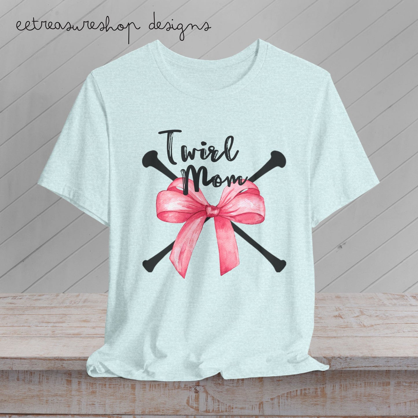 Twirl Mom Jersey Tee, Baton Twirler Mom Shirt with Bow, T-Shirt for Twirling Moms, Twirler Mom Gift, Baton Twirling Shirt