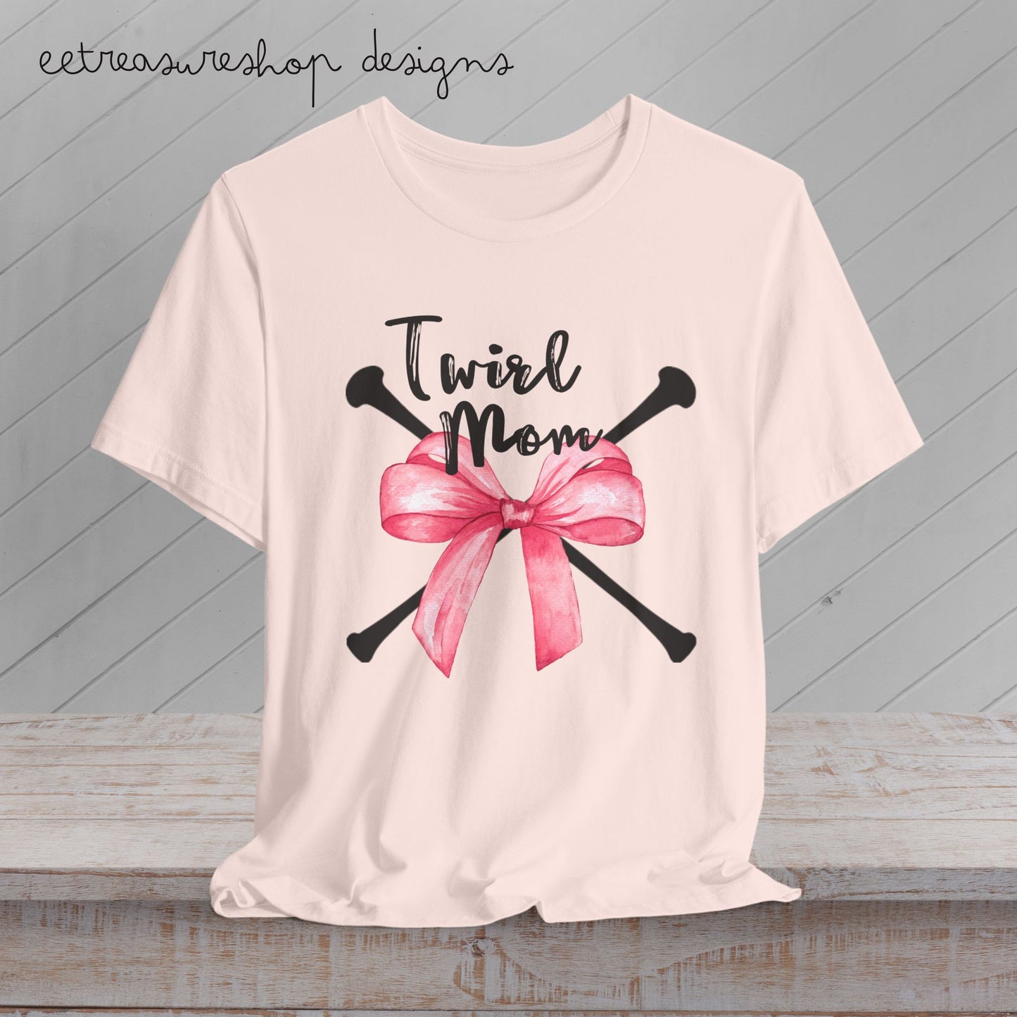 Twirl Mom Jersey Tee, Baton Twirler Mom Shirt with Bow, T-Shirt for Twirling Moms, Twirler Mom Gift, Baton Twirling Shirt