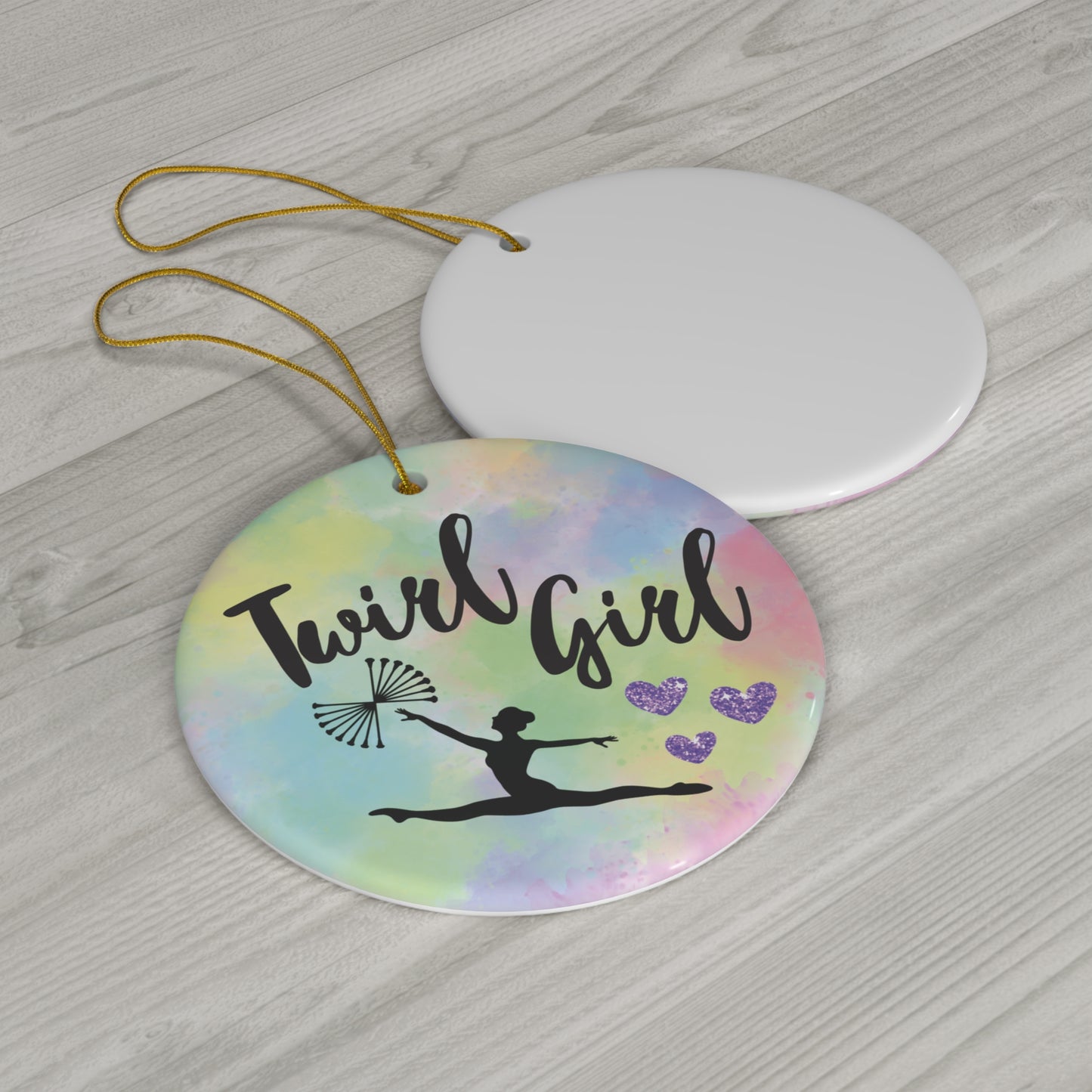 Twirl Girl Ceramic Ornament, Circle Baton Twirler Christmas Ornament, Twirler Gift, Christmas Tree Decoration, Holiday Ornament