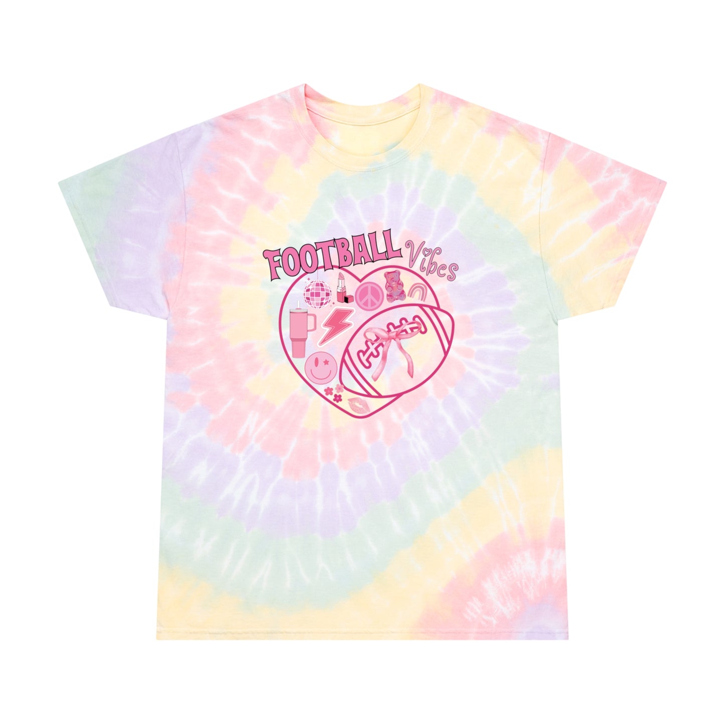 Football Vibes Preppy Spiral Tie-Dye Tee, Birthday Gift for Girly Football Fan Friend