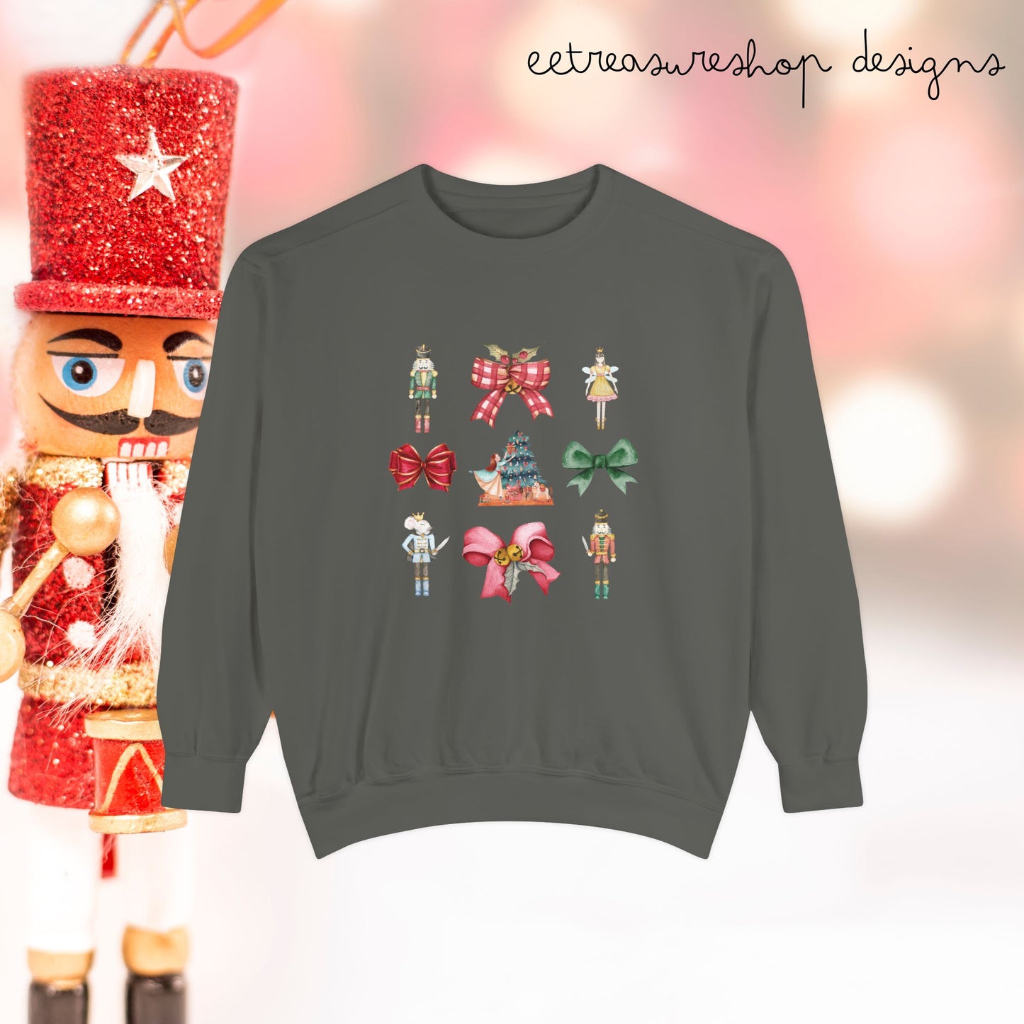 Nutcracker Christmas Bows Sweatshirt, Comfort Colors, Holiday Pullover, Festive Shirt, Winter Sweater, Christmas Apparel