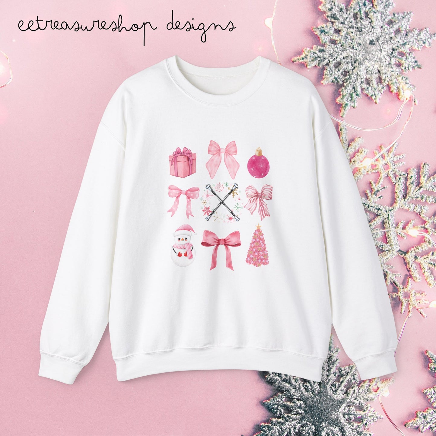 Baton Twirler Christmas Sweatshirt, Pink Bows Design, Holiday Gift for Twirlers, Twirling Team Apparel, Crewneck Jumper, Twirl Team Clothing