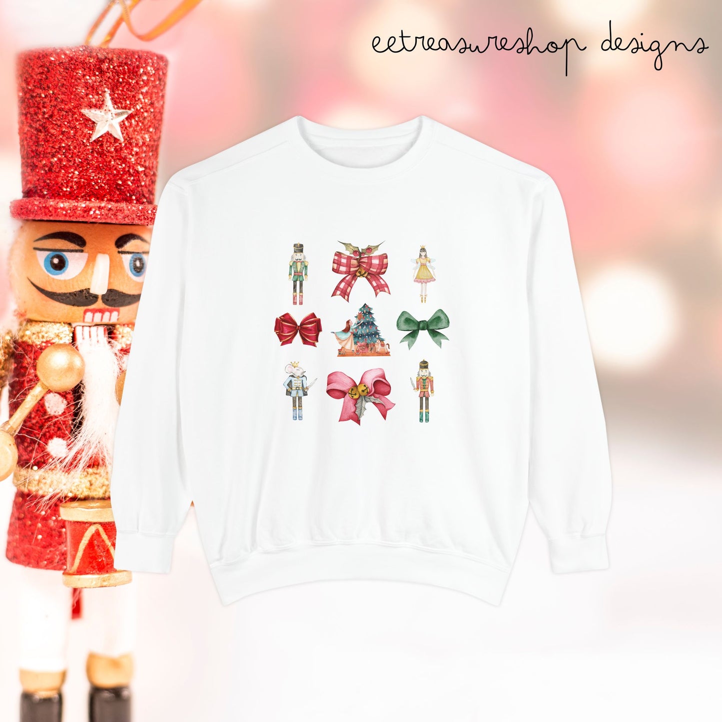 Nutcracker Christmas Bows Sweatshirt, Comfort Colors, Holiday Pullover, Festive Shirt, Winter Sweater, Christmas Apparel