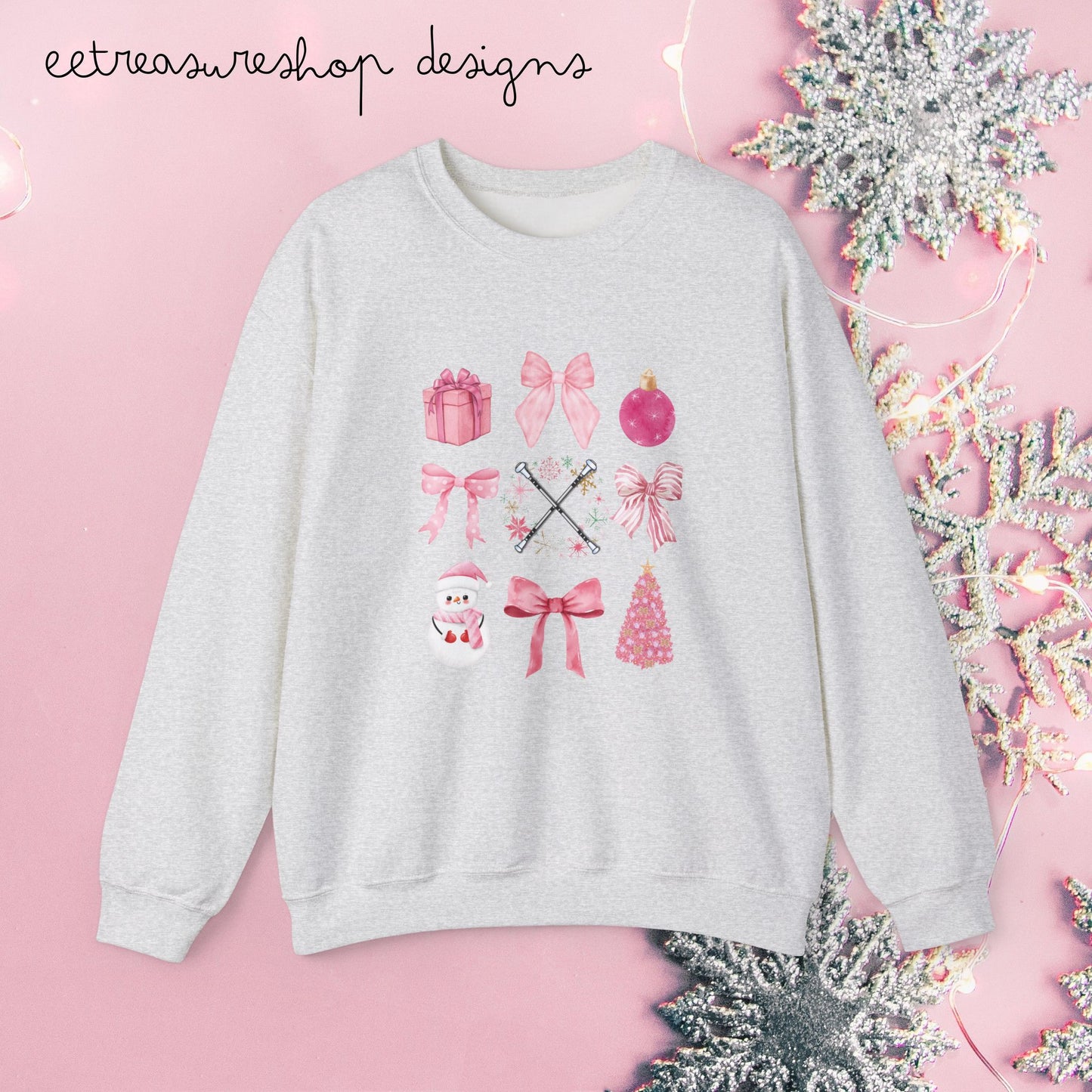 Baton Twirler Christmas Sweatshirt, Pink Bows Design, Holiday Gift for Twirlers, Twirling Team Apparel, Crewneck Jumper, Twirl Team Clothing