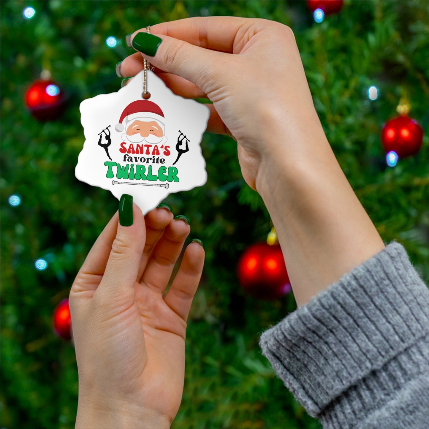 Santa's Favorite Twirler Ceramic Ornament, Circle, Snowflake Baton Twirler Christmas Gift, Holiday Ornament, Christmas Decoration