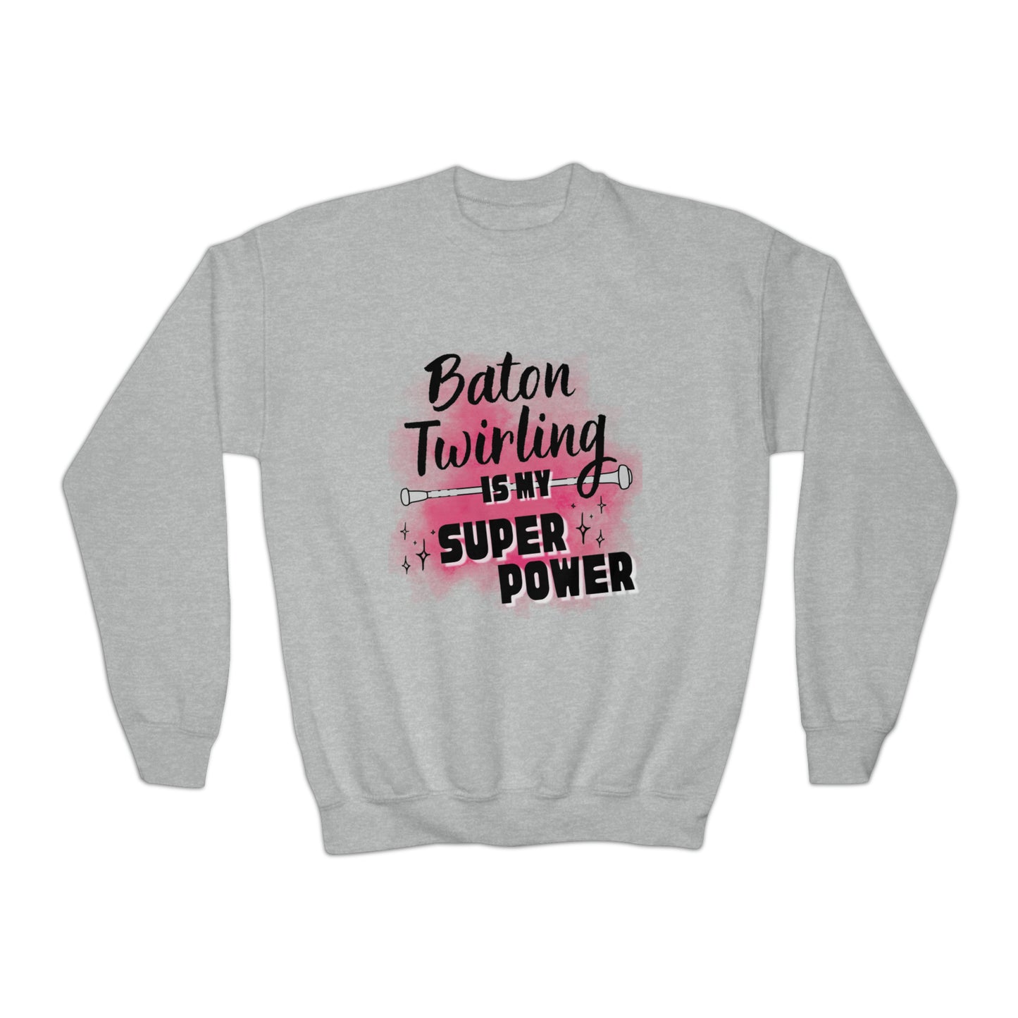 Baton Twirling is My Superpower Youth Crewneck Sweatshirt, Children's Baton Twirler Sweatshirt, Twirler Christmas Gift, Baton Twirler Gift