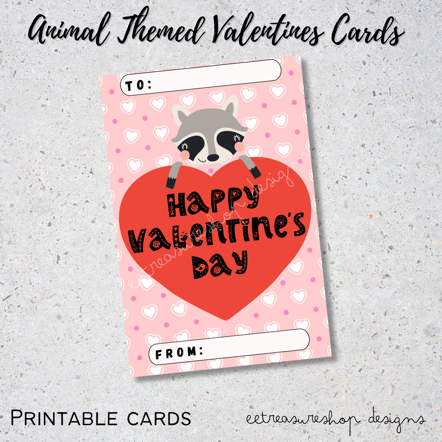 Valentines Day Printable, Animal Themed Valentine Kids Cards, PDF Digital Download, Printable Valentine for Kids