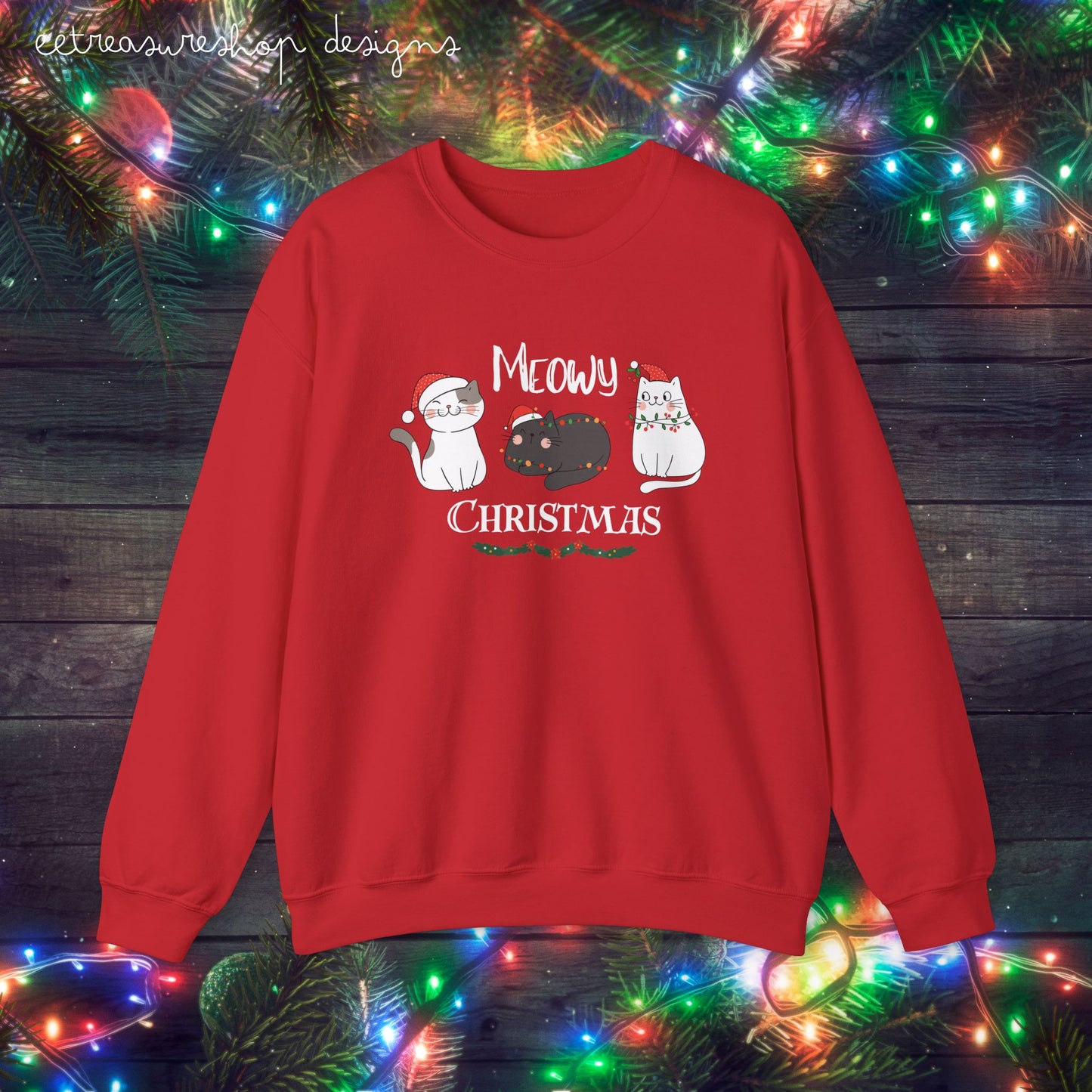 Meowy Christmas Unisex Crewneck Sweatshirt, Cat Lover Shirt, Cat Mom Christmas Gift
