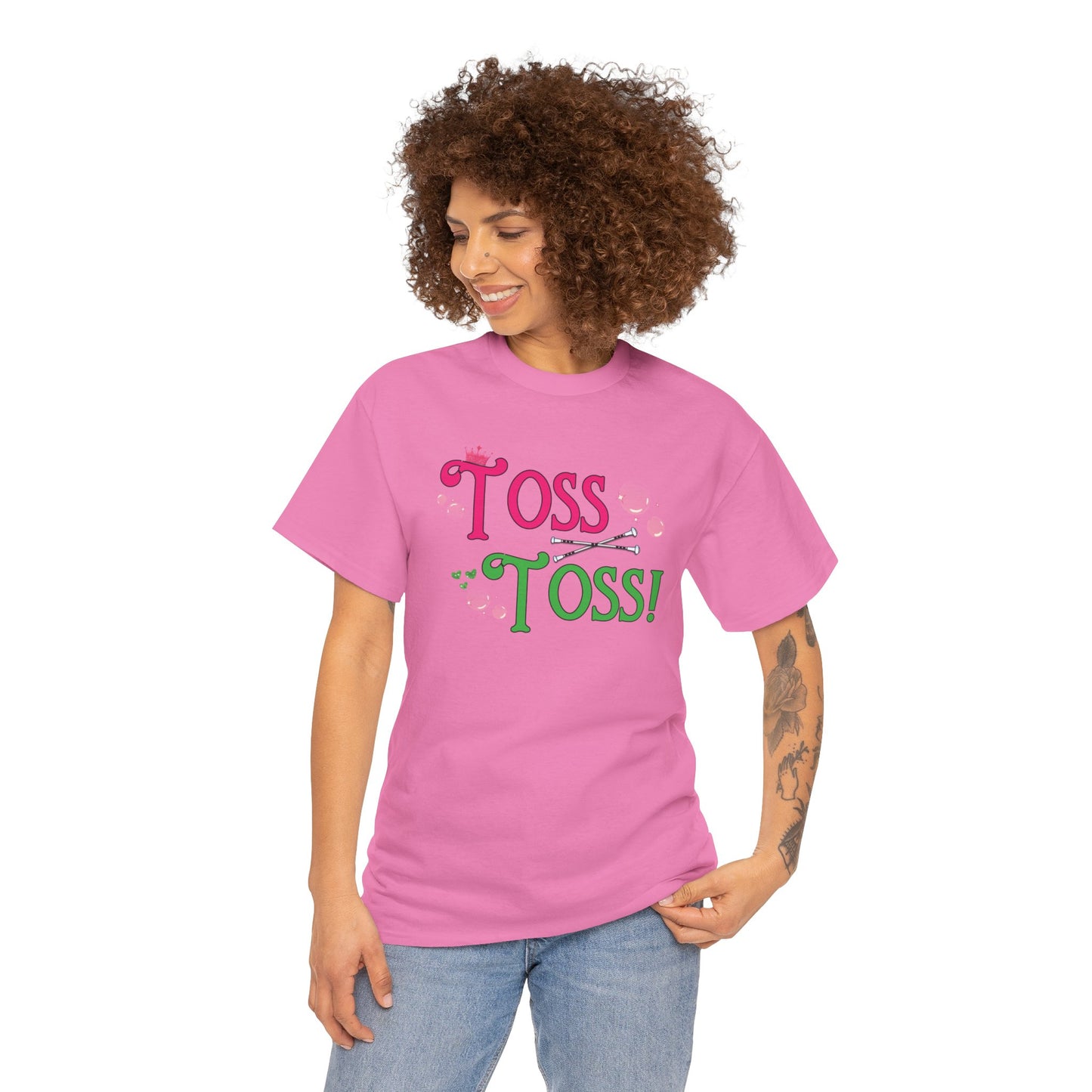 Toss Toss Pink and Green Baton Twirler Shirt - Unisex Heavy Cotton Tee, Baton Twirler Gift, Baton Twirling Shirt, Witch Movie Fan