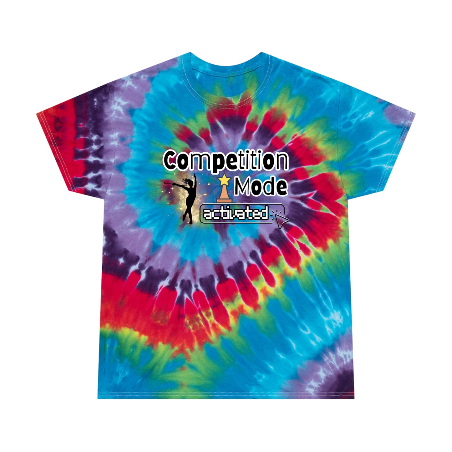 Competition Mode Activated Rainbow Spiral Tie-Dye Tee, Competition Gift for Baton Twirler Daughter, Recital Gift for Twirler Friend