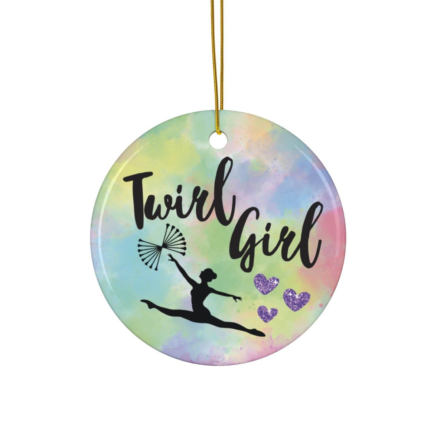 Twirl Girl Ceramic Ornament, Circle Baton Twirler Christmas Ornament, Twirler Gift, Christmas Tree Decoration, Holiday Ornament