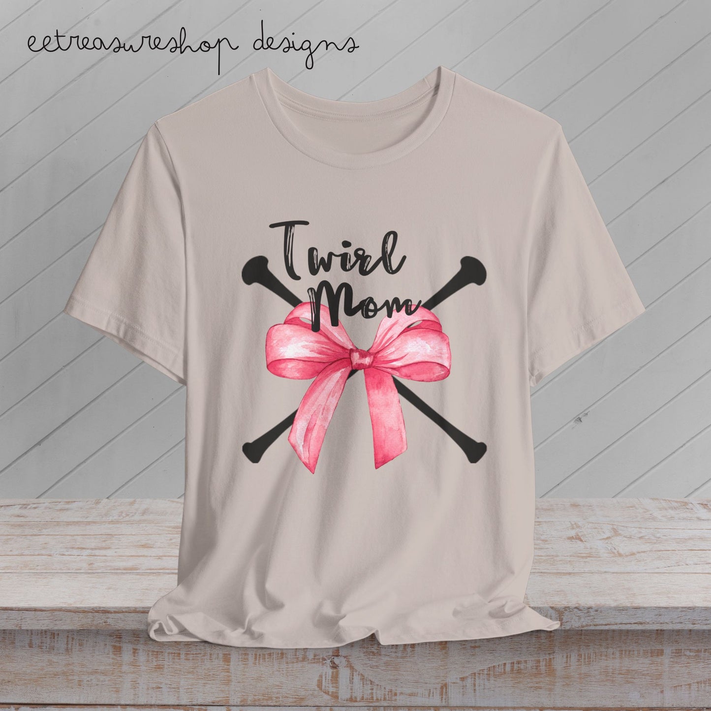 Twirl Mom Jersey Tee, Baton Twirler Mom Shirt with Bow, T-Shirt for Twirling Moms, Twirler Mom Gift, Baton Twirling Shirt