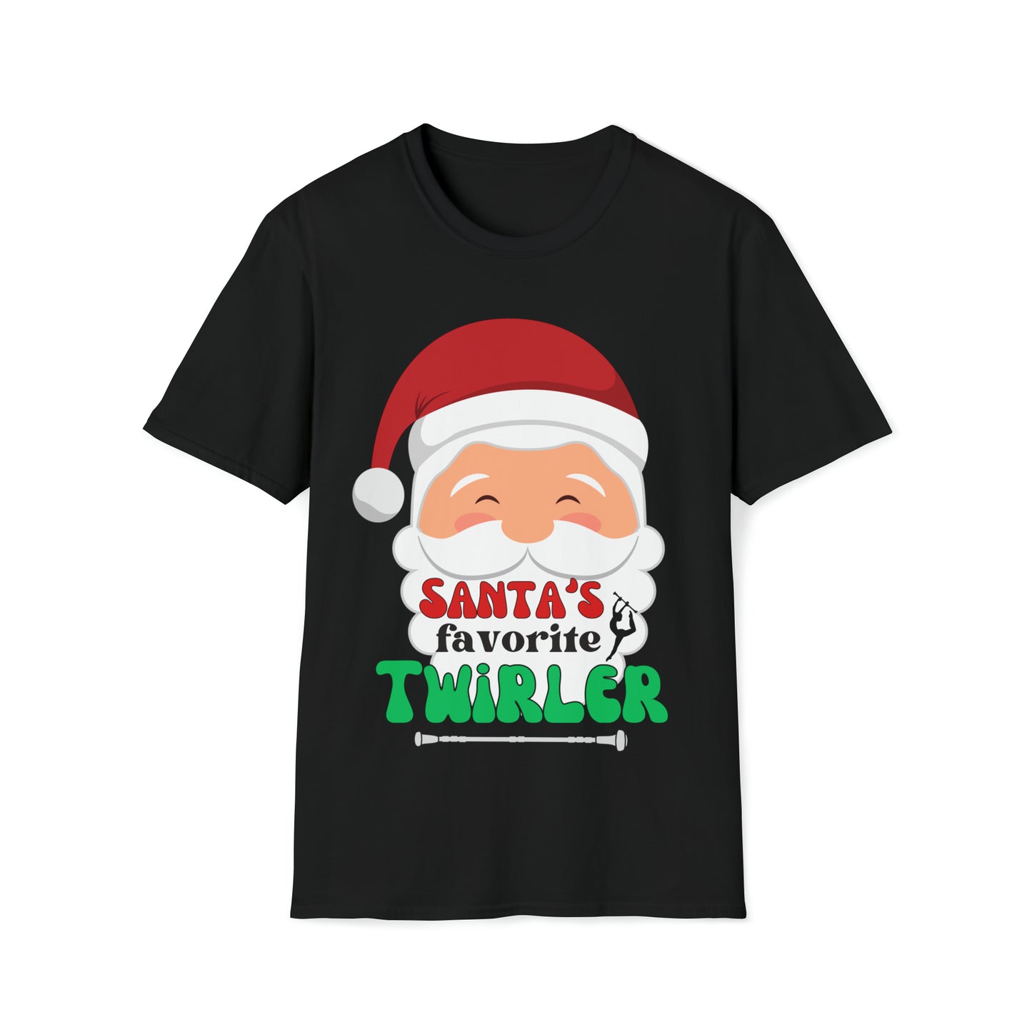 Santa's Favorite Twirler Unisex Softstyle Gildan T-Shirt, Baton Twirler Gift, Twirl Christmas T-Shirt, Majorette Gift
