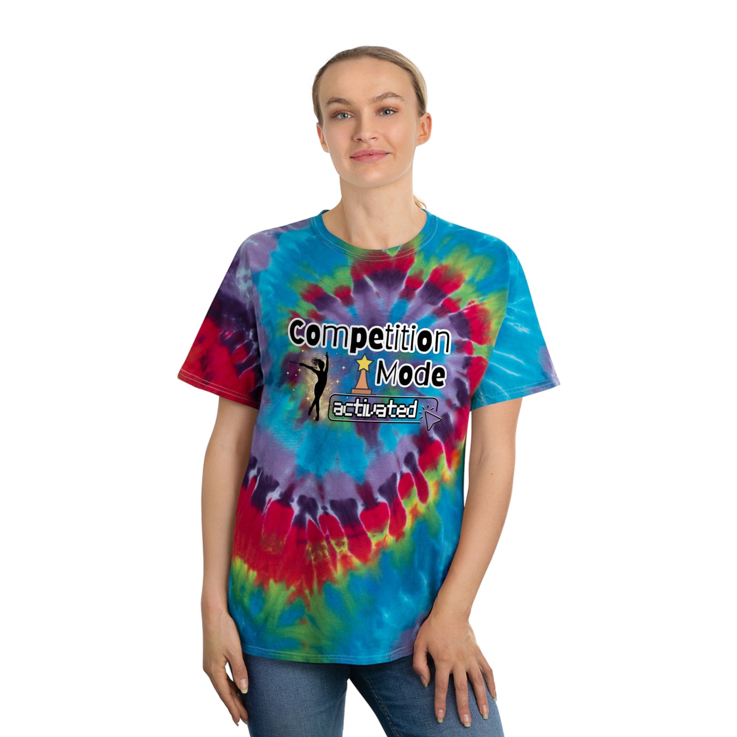 Competition Mode Activated Rainbow Spiral Tie-Dye Tee, Competition Gift for Baton Twirler Daughter, Recital Gift for Twirler Friend