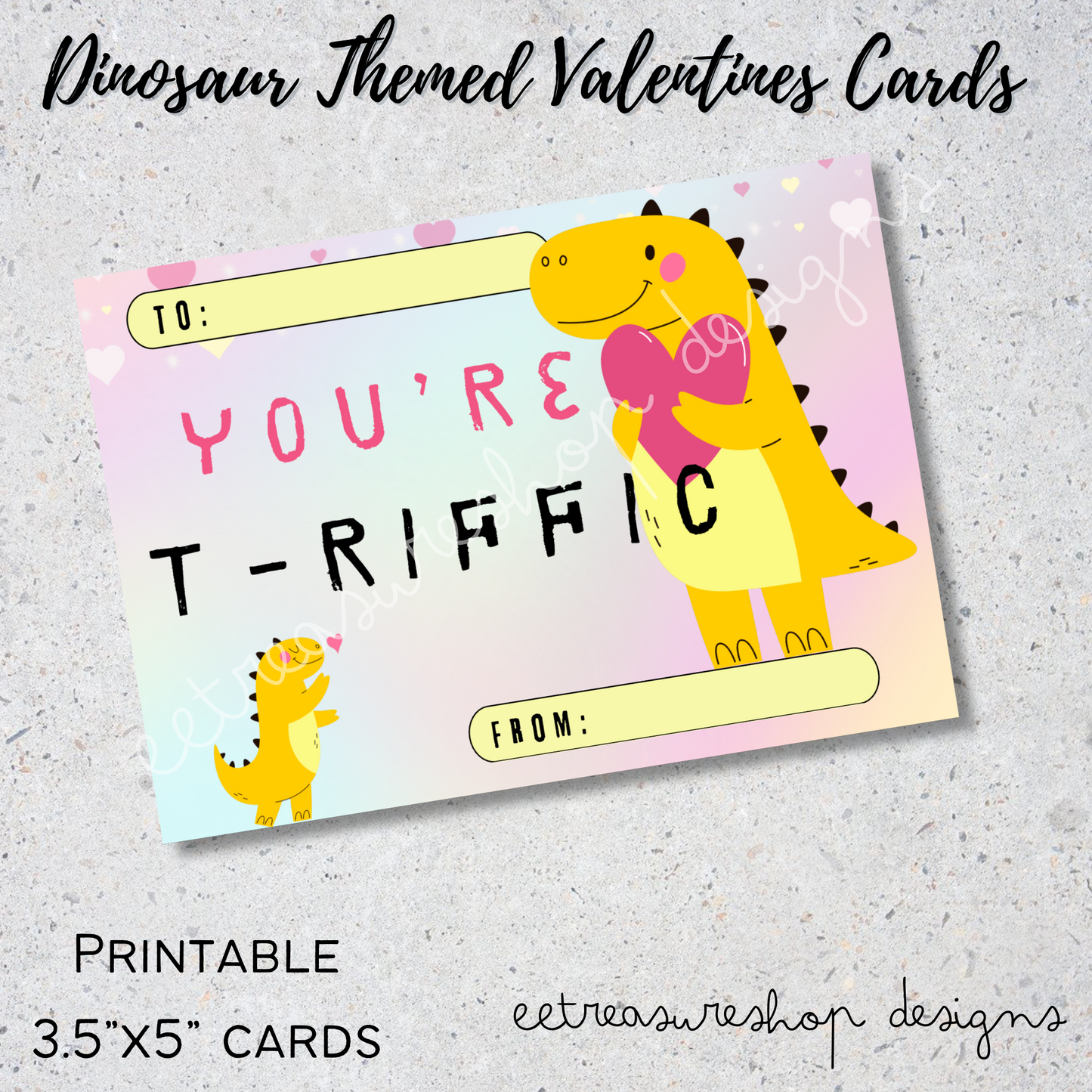 Valentines Day Printable, Dinosaur Themed Valentine Kids Cards, PDF Digital Download, Printable Valentine for Kids