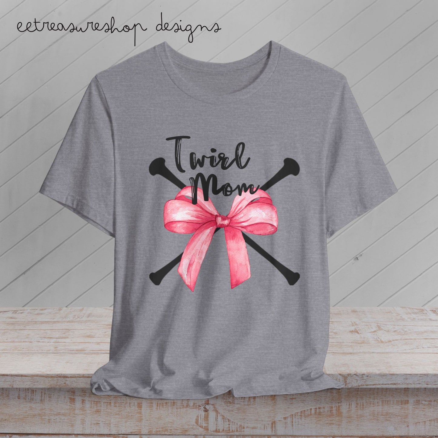 Twirl Mom Jersey Tee, Baton Twirler Mom Shirt with Bow, T-Shirt for Twirling Moms, Twirler Mom Gift, Baton Twirling Shirt